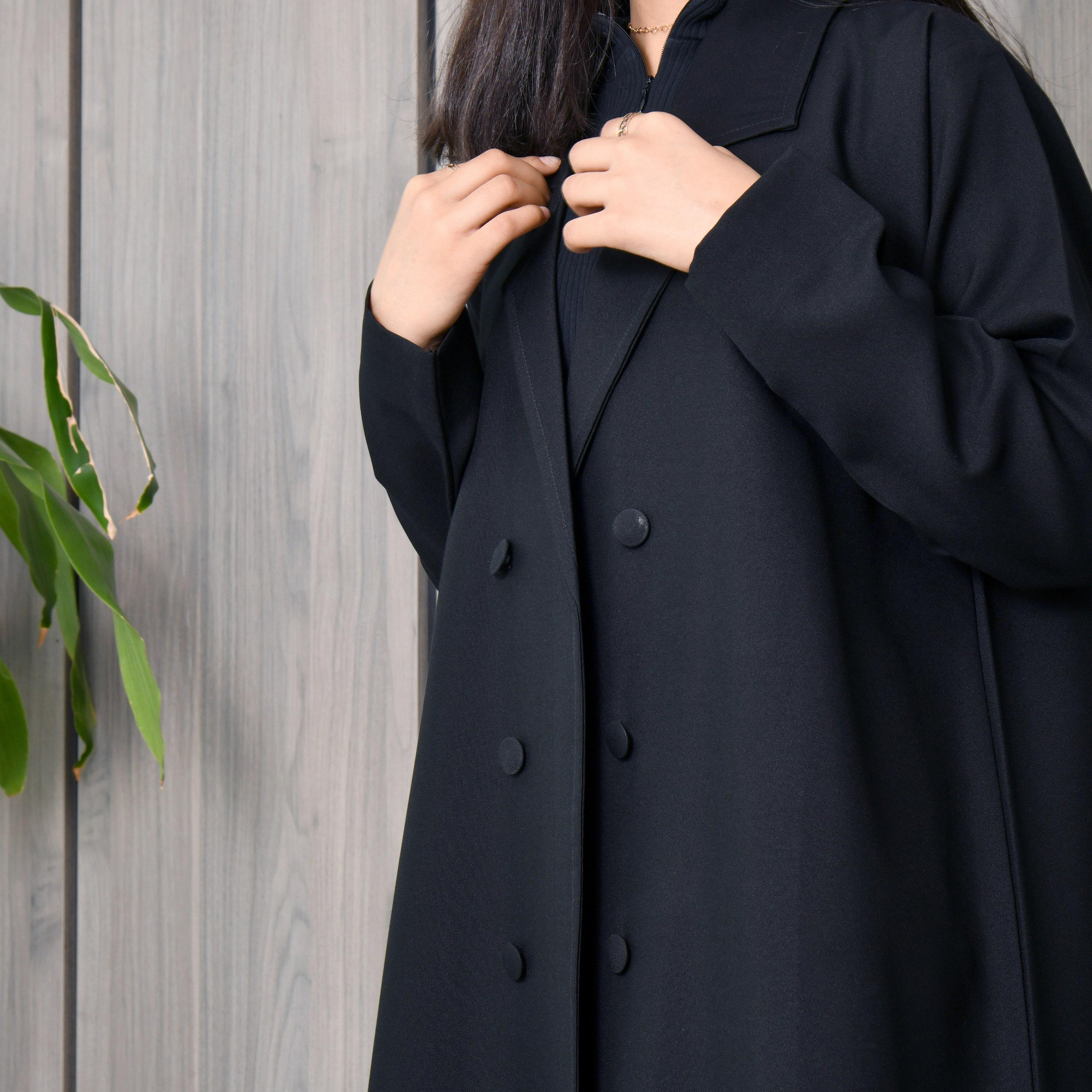 Hawraa Black Lapel Collar Crepe Girls Wrap Abaya with Hijab-girls-arabicclothing-abayas-image-4