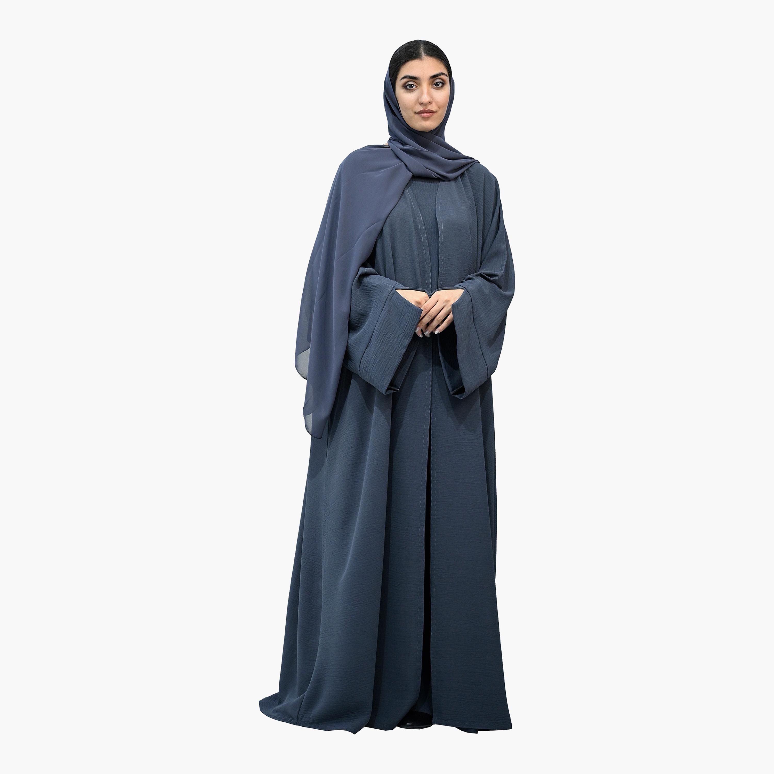 عباية نخبة زرقاء بأكمام واسعة ومجعد الغسق تأتي مع حجاب وحزام-women-arabicclothing-abayas-image-1