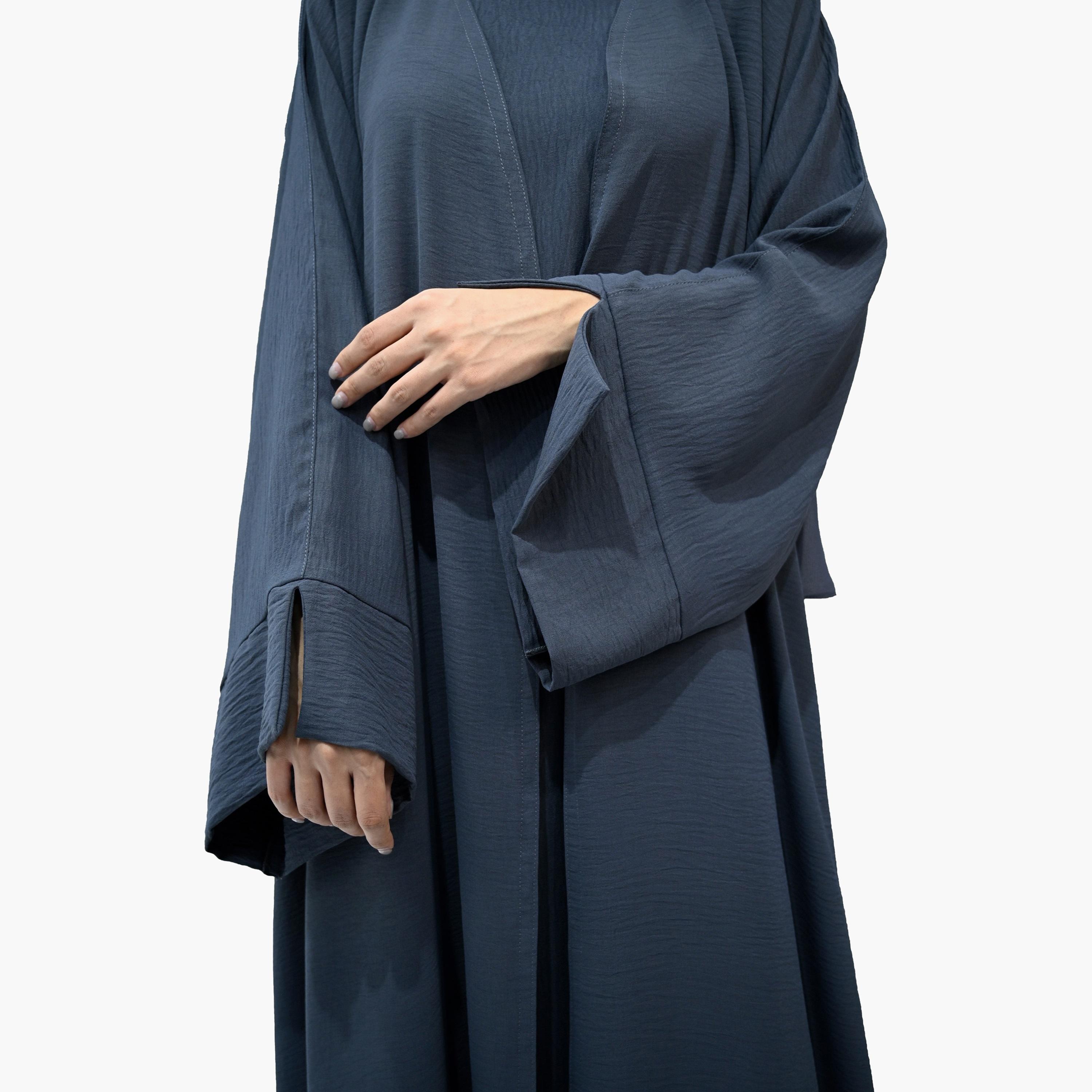 عباية نخبة زرقاء بأكمام واسعة ومجعد الغسق تأتي مع حجاب وحزام-women-arabicclothing-abayas-image-3