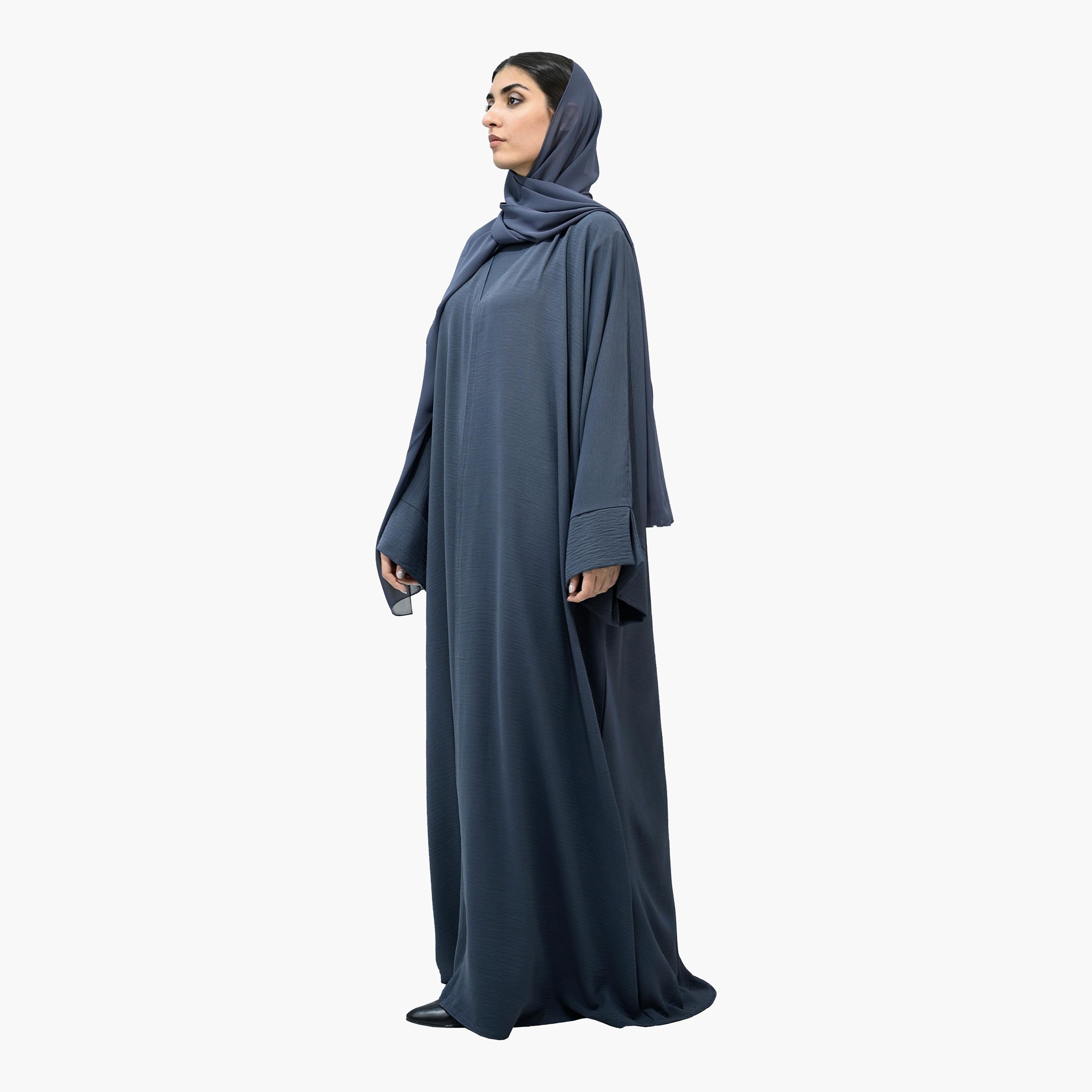 عباية نخبة زرقاء بأكمام واسعة ومجعد الغسق تأتي مع حجاب وحزام-women-arabicclothing-abayas-image-4