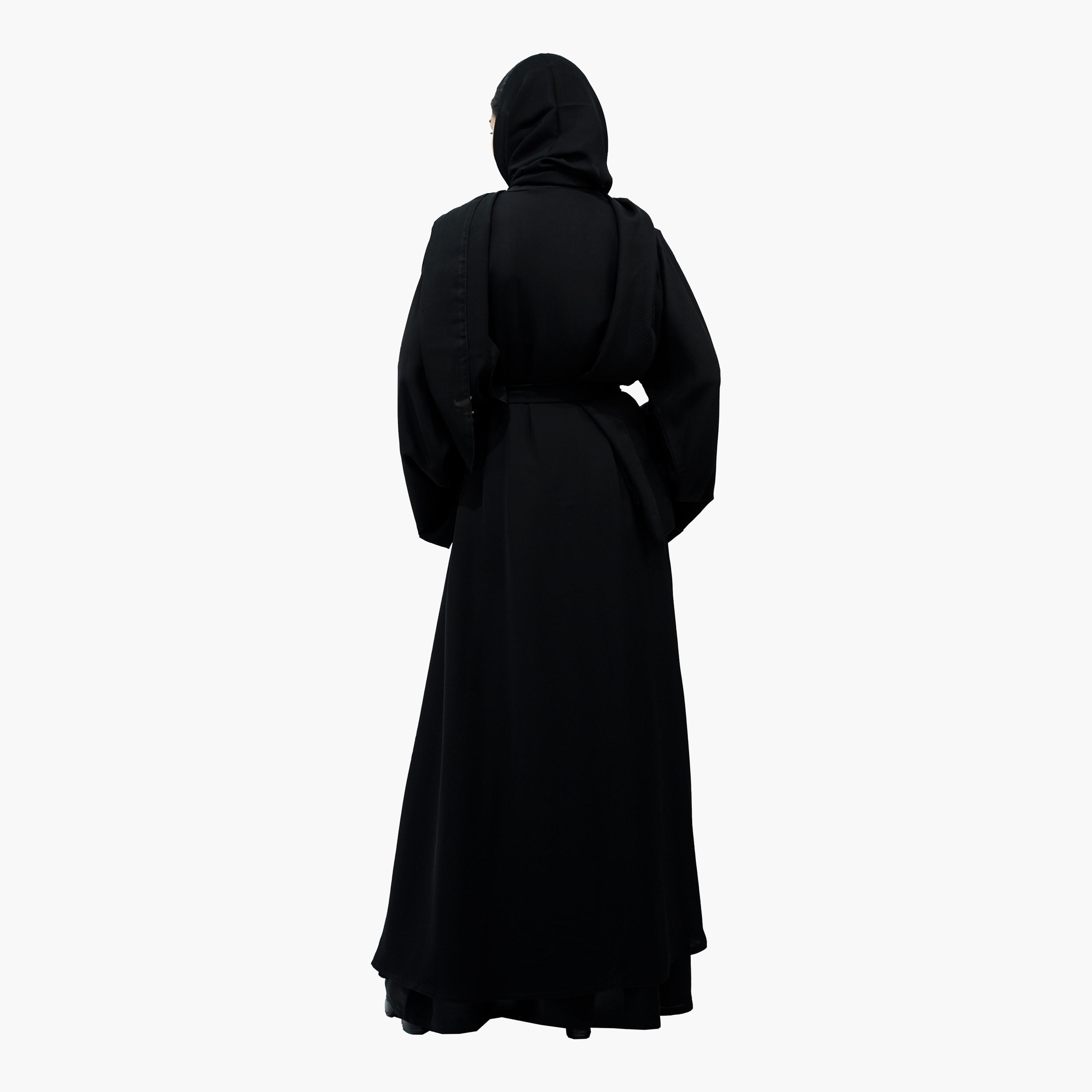 عباية نخبة سوداء بأكمام واسعة وجيوب تأتي مع حجاب وحزام-women-arabicclothing-abayas-image-4