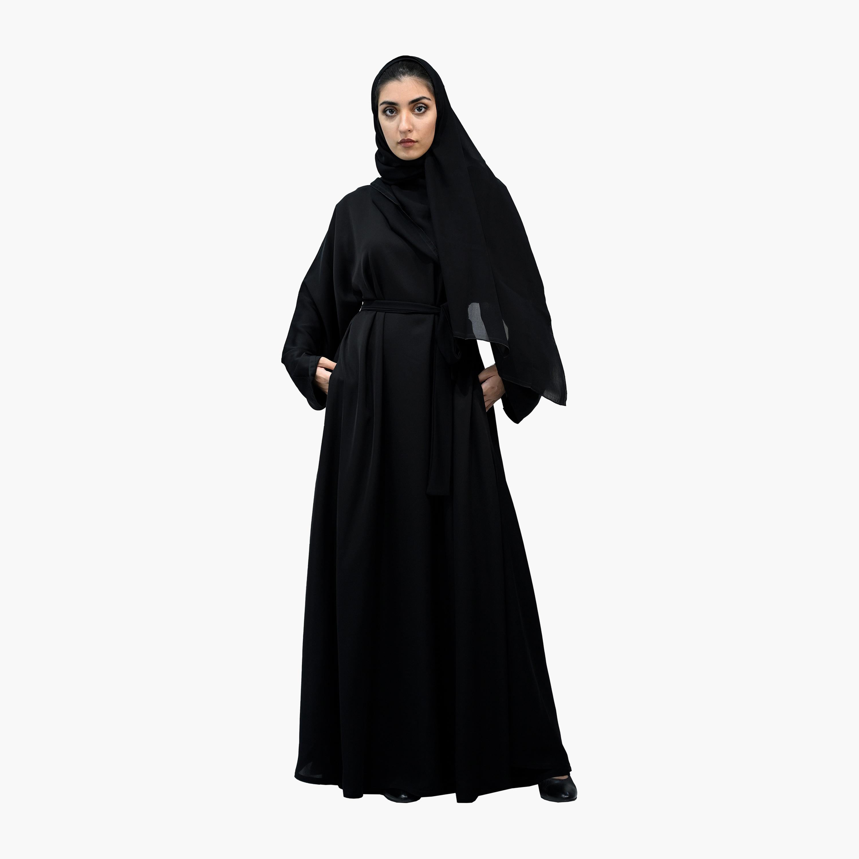 عباية نخبة سوداء فضفاضة تأتي مع حجاب وحزام-women-arabicclothing-abayas-image-1