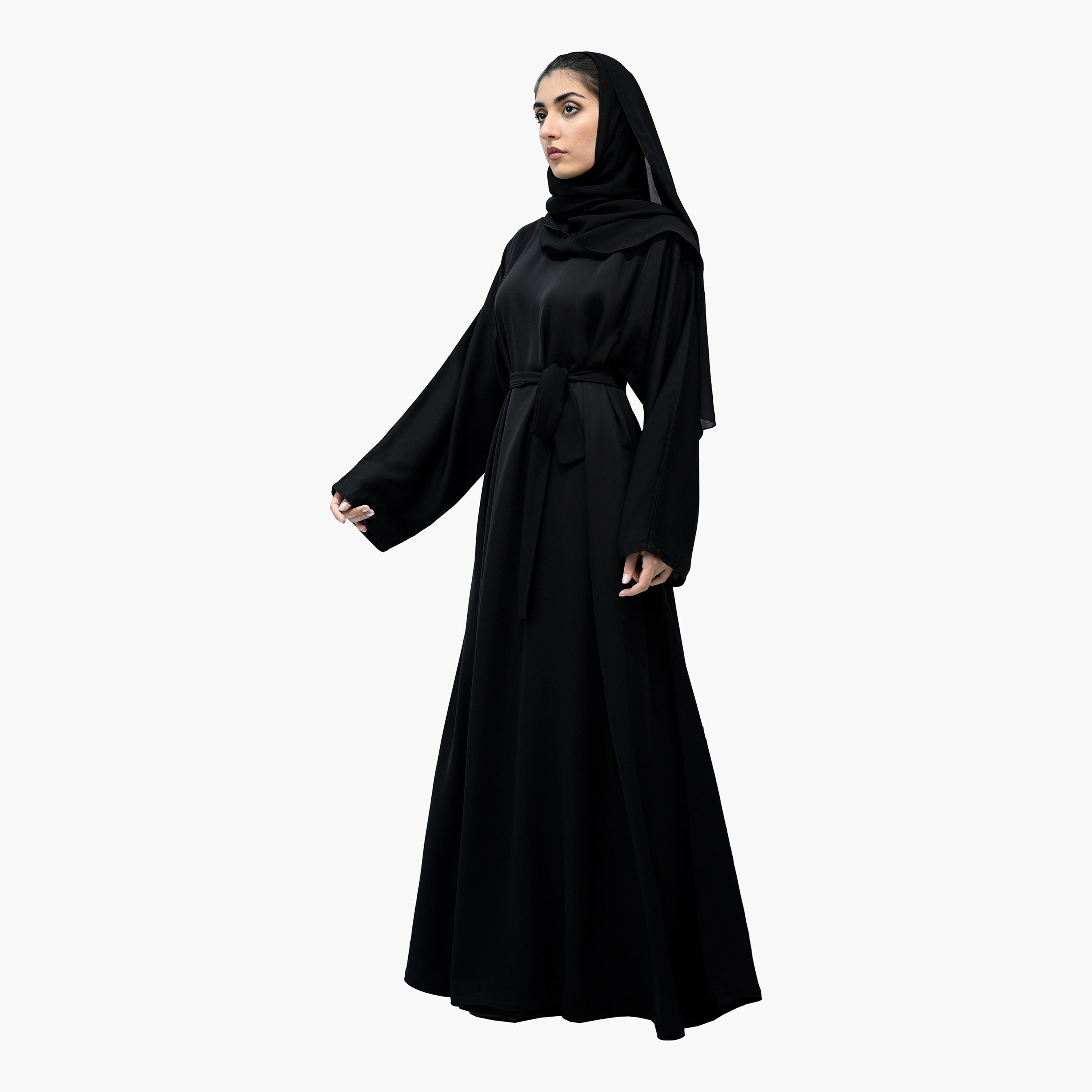 عباية نخبة سوداء فضفاضة تأتي مع حجاب وحزام-women-arabicclothing-abayas-image-4