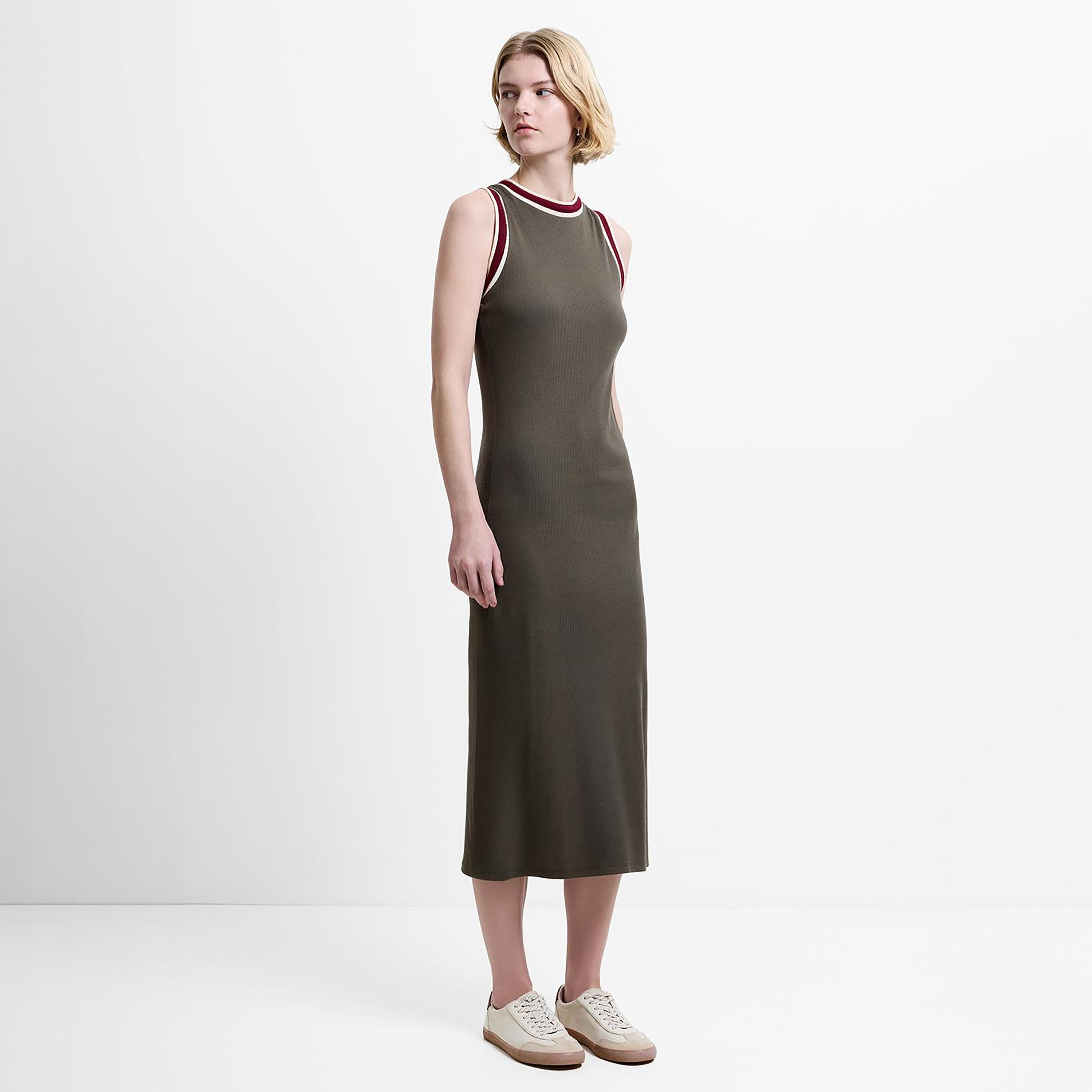 French Connection Green Ribbed Column Women's Midi Dress-women-clothing-dresses-image-1