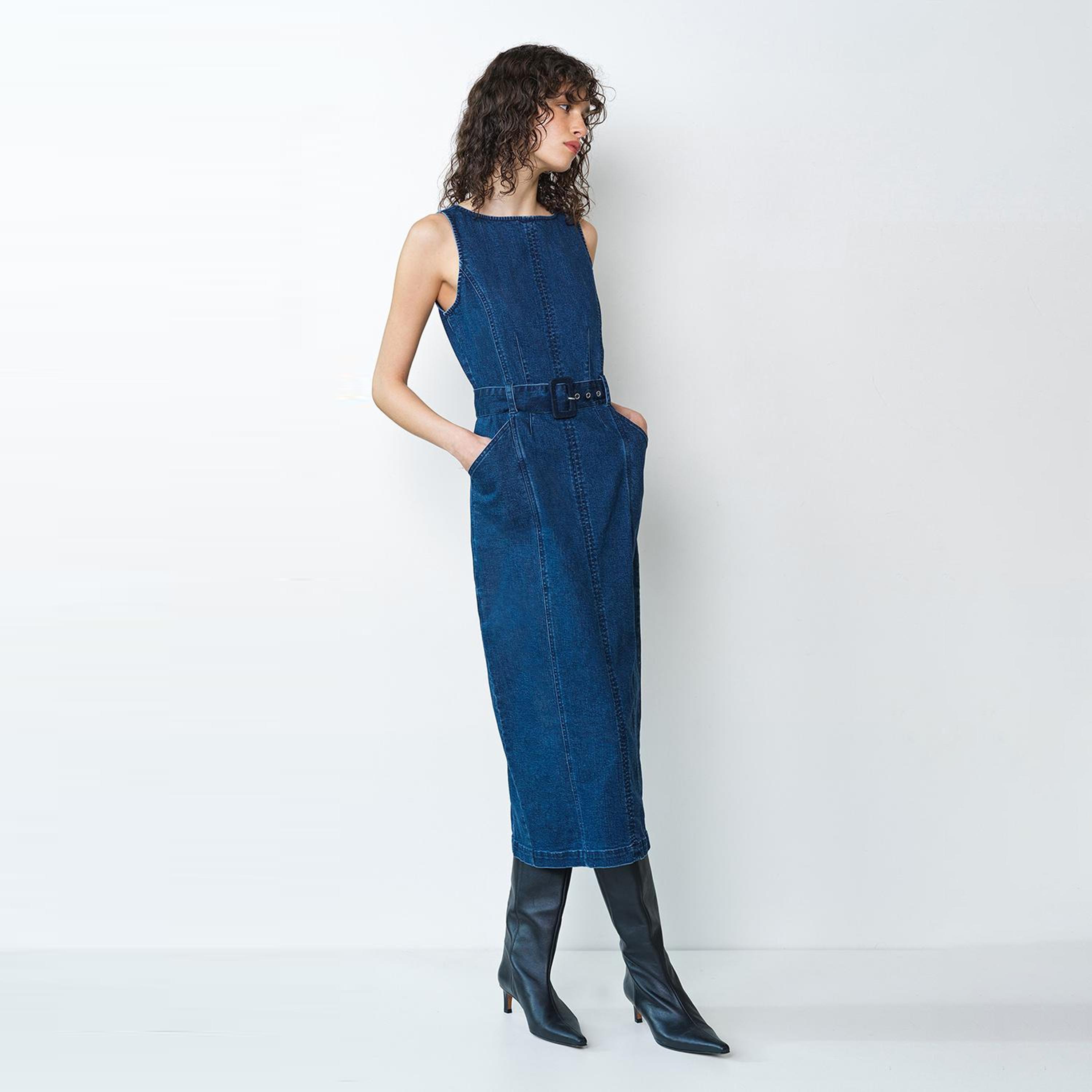 French Connection Blue Cotton Column Women's Midi Dress-women-clothing-dresses-image-2