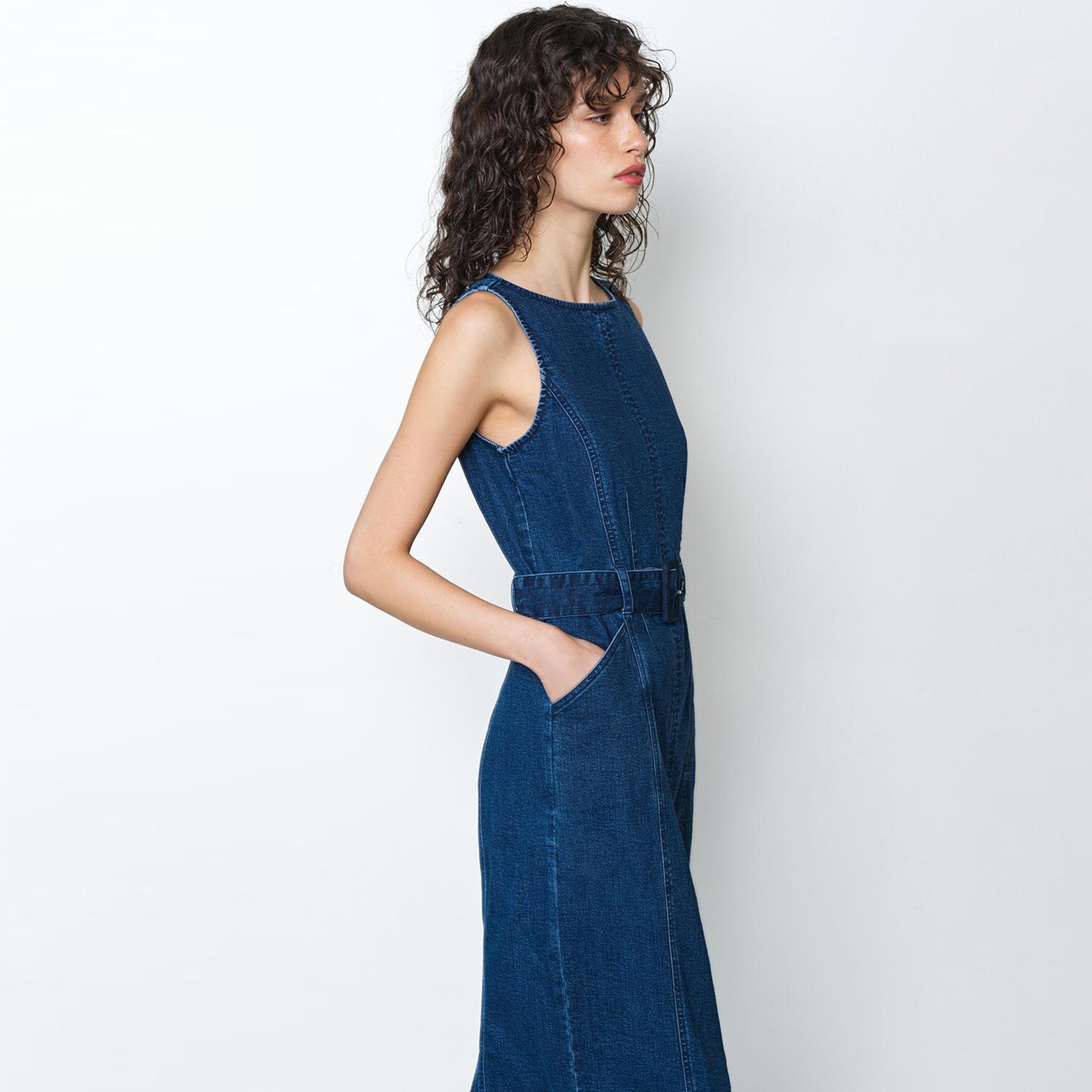 French Connection Blue Cotton Column Women's Midi Dress-women-clothing-dresses-image-3
