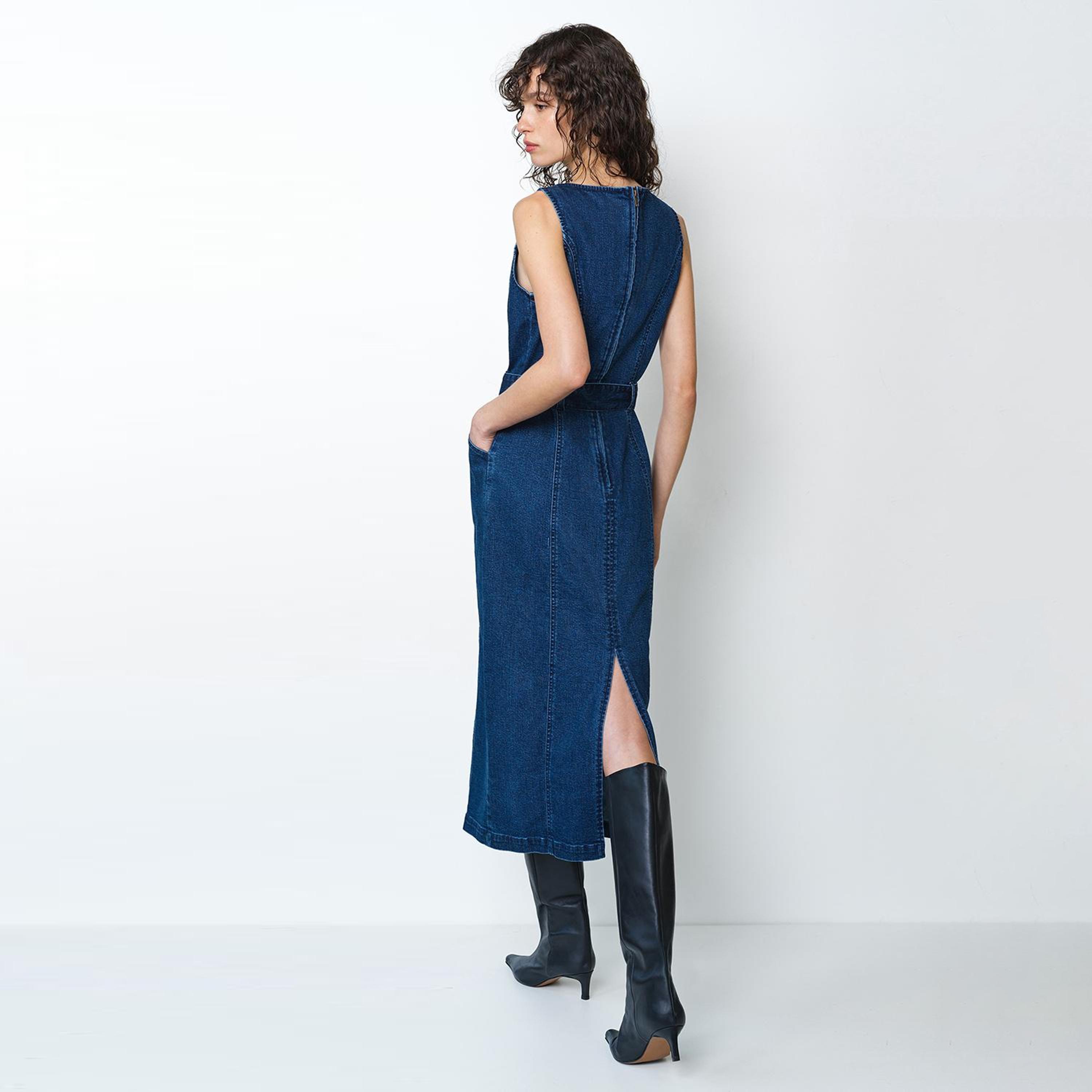 French Connection Blue Cotton Column Women's Midi Dress-women-clothing-dresses-image-4