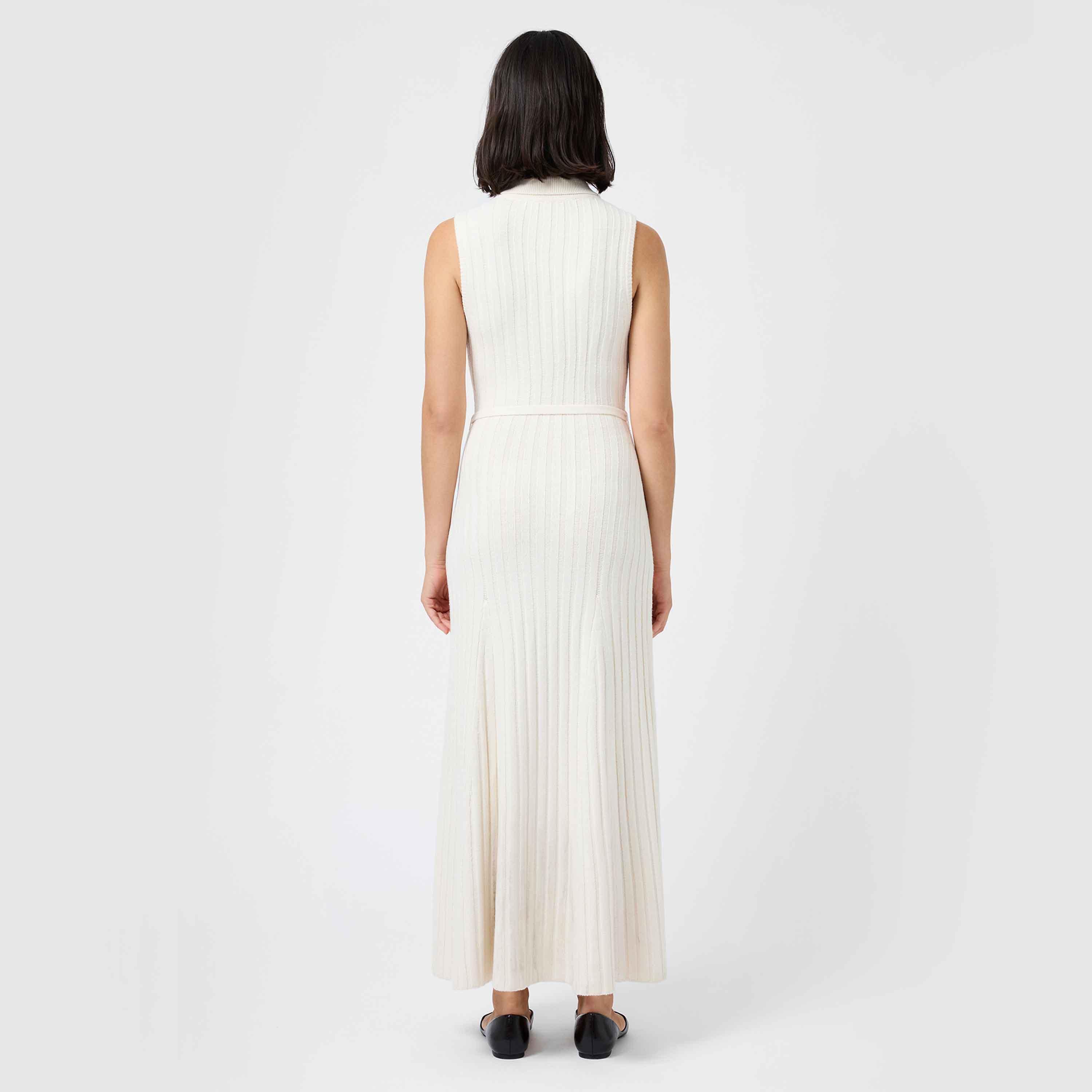 فستان نسائي محبوك بياقة ومخطط لون أبيض من فرينش كونكشن-women-clothing-dresses-image-3
