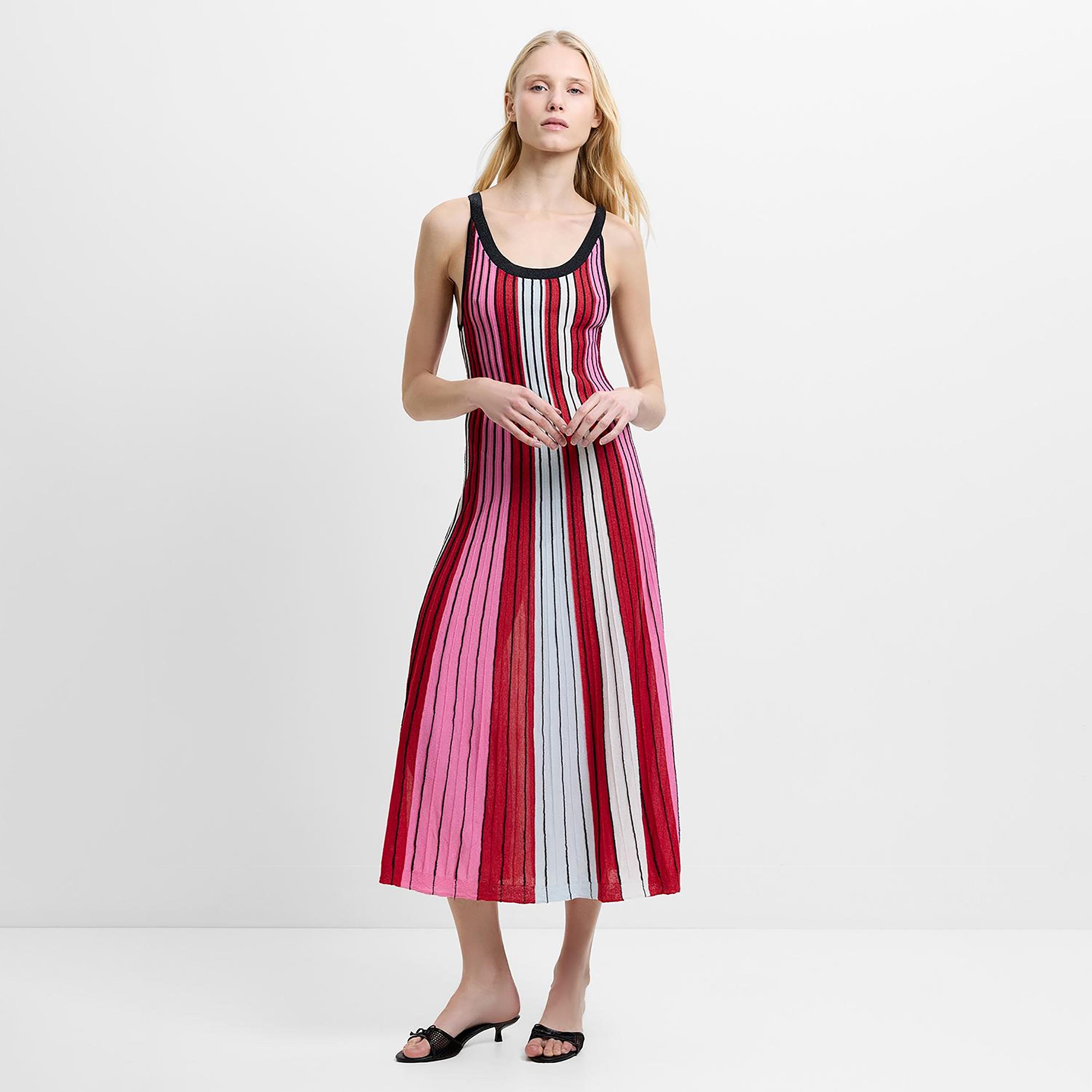 French Connection Multicolour Striped Scoop Neck Women's Midi Dress-women-clothing-dresses-image-1