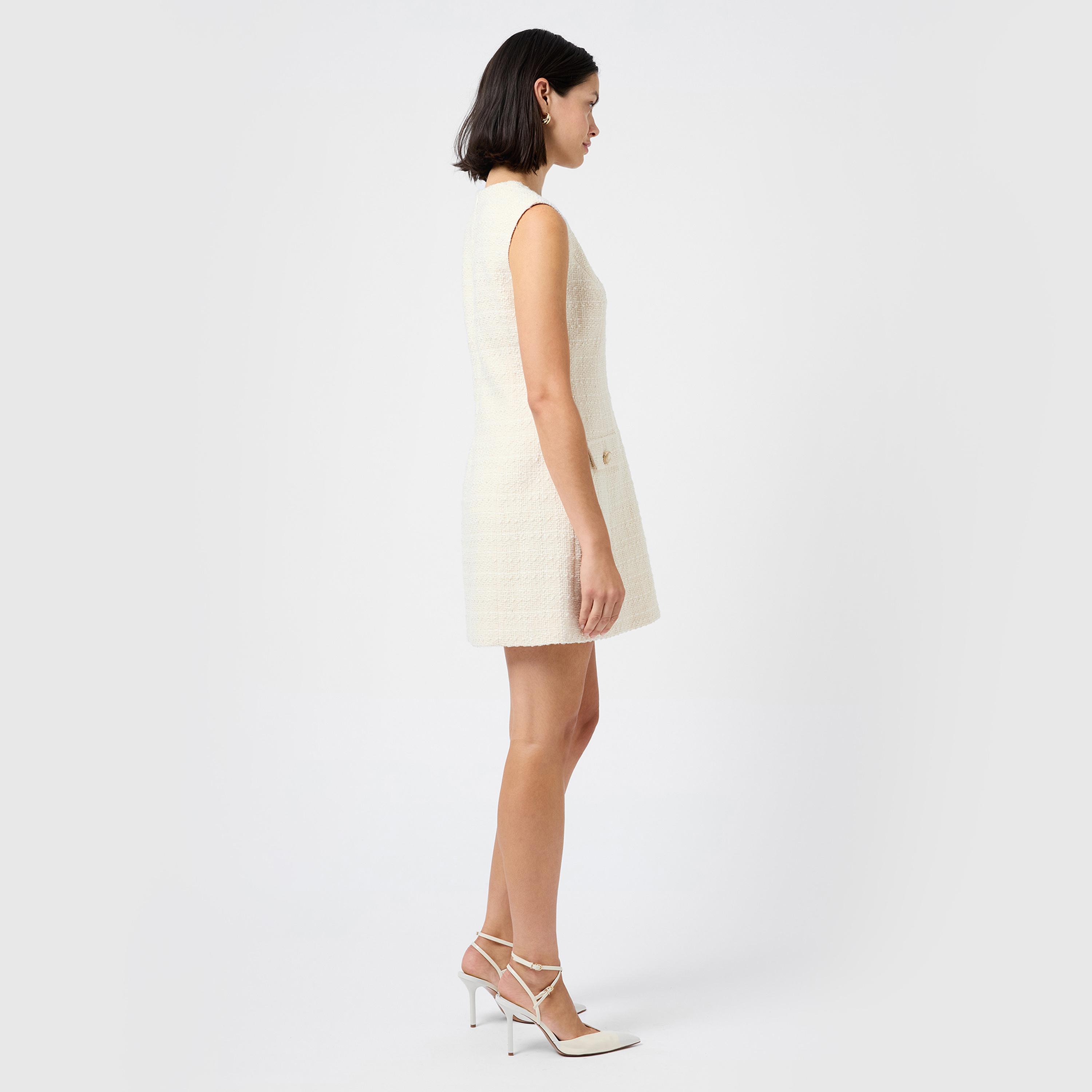فستان نسائي قصة "شيث" قماش تويد لون كريمي من فرينش كونكشن-women-clothing-dresses-image-3