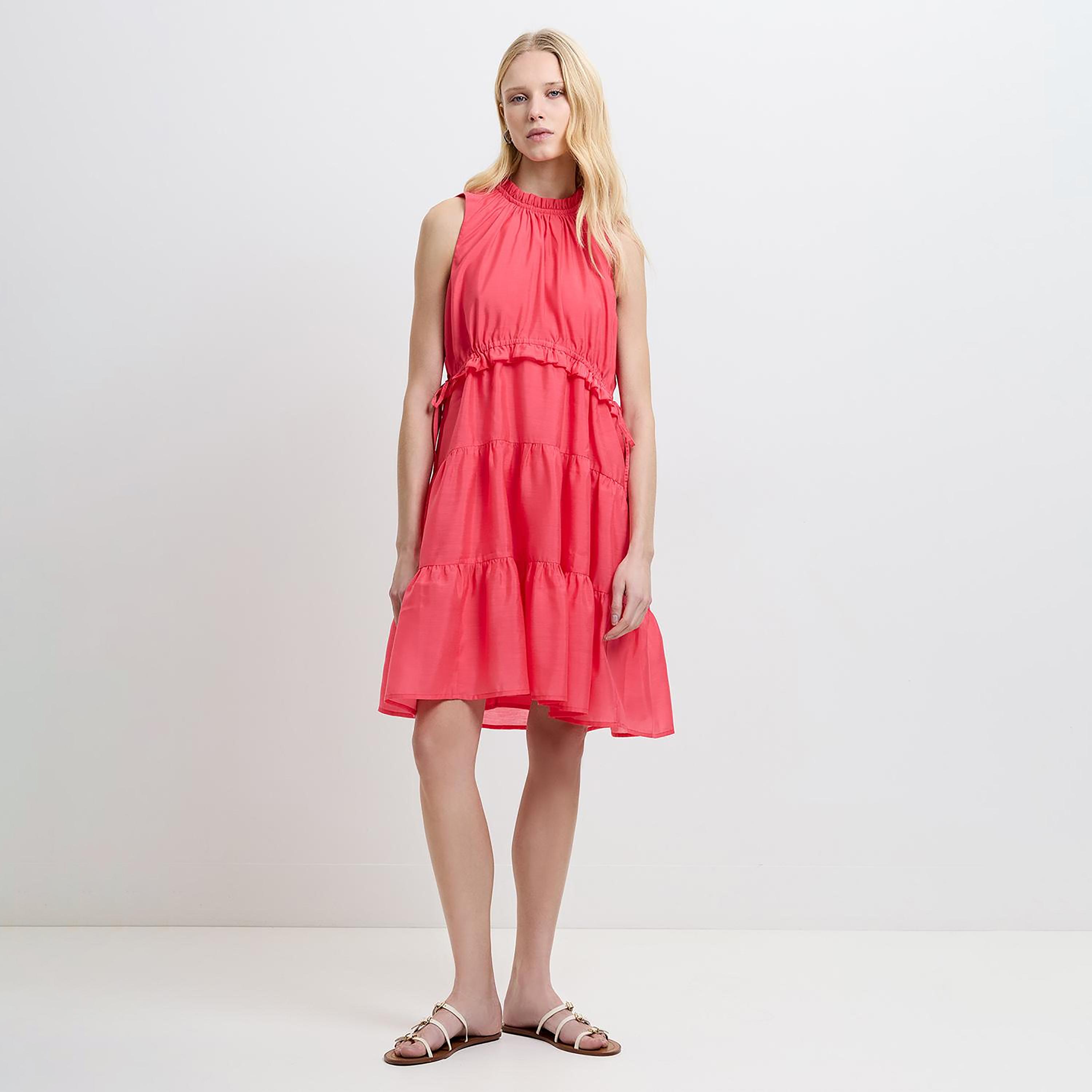 French Connection Pink Ruffled Neck Tiered Women's Knee-Length Dress-women-clothing-dresses-image-1