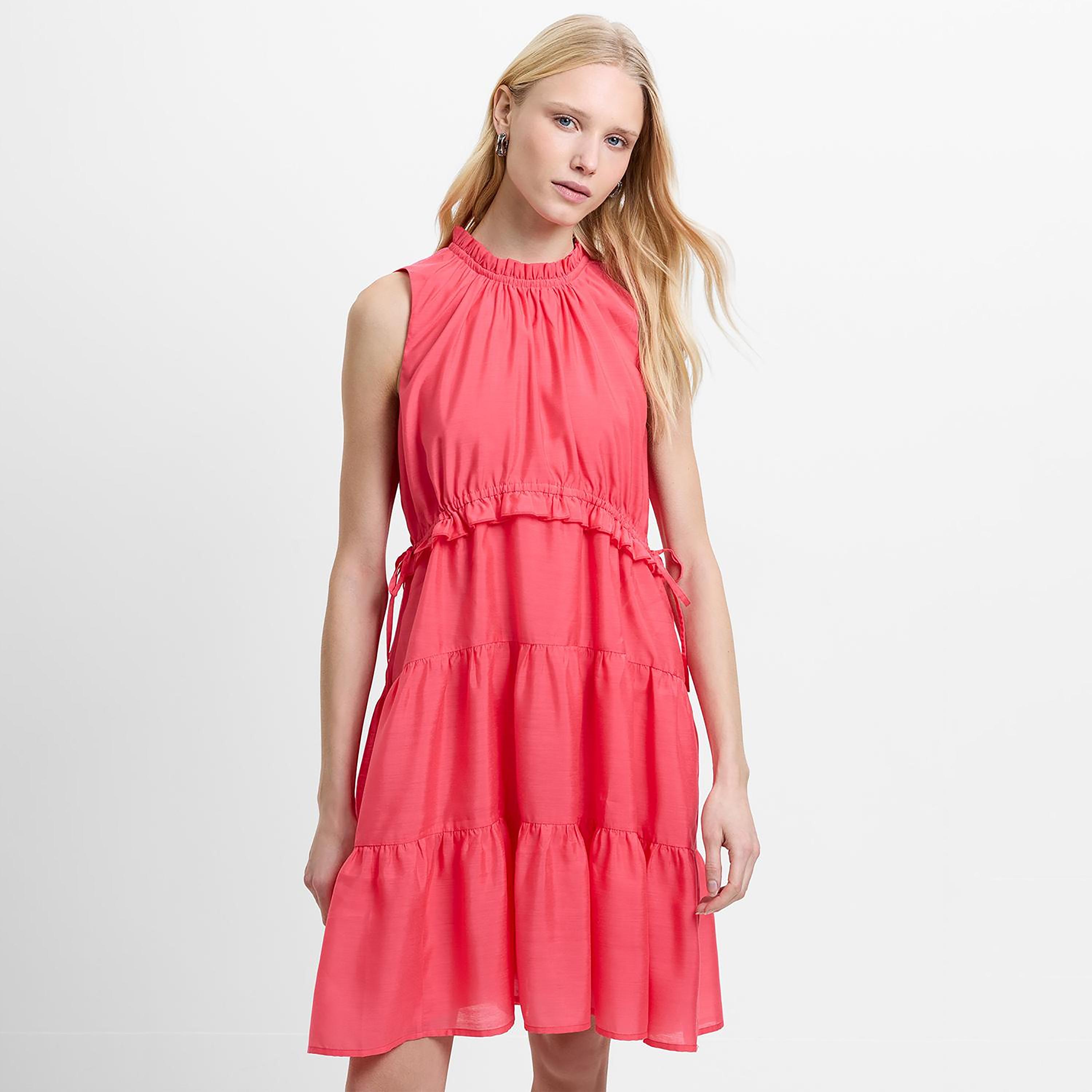 French Connection Pink Ruffled Neck Tiered Women's Knee-Length Dress-women-clothing-dresses-image-2