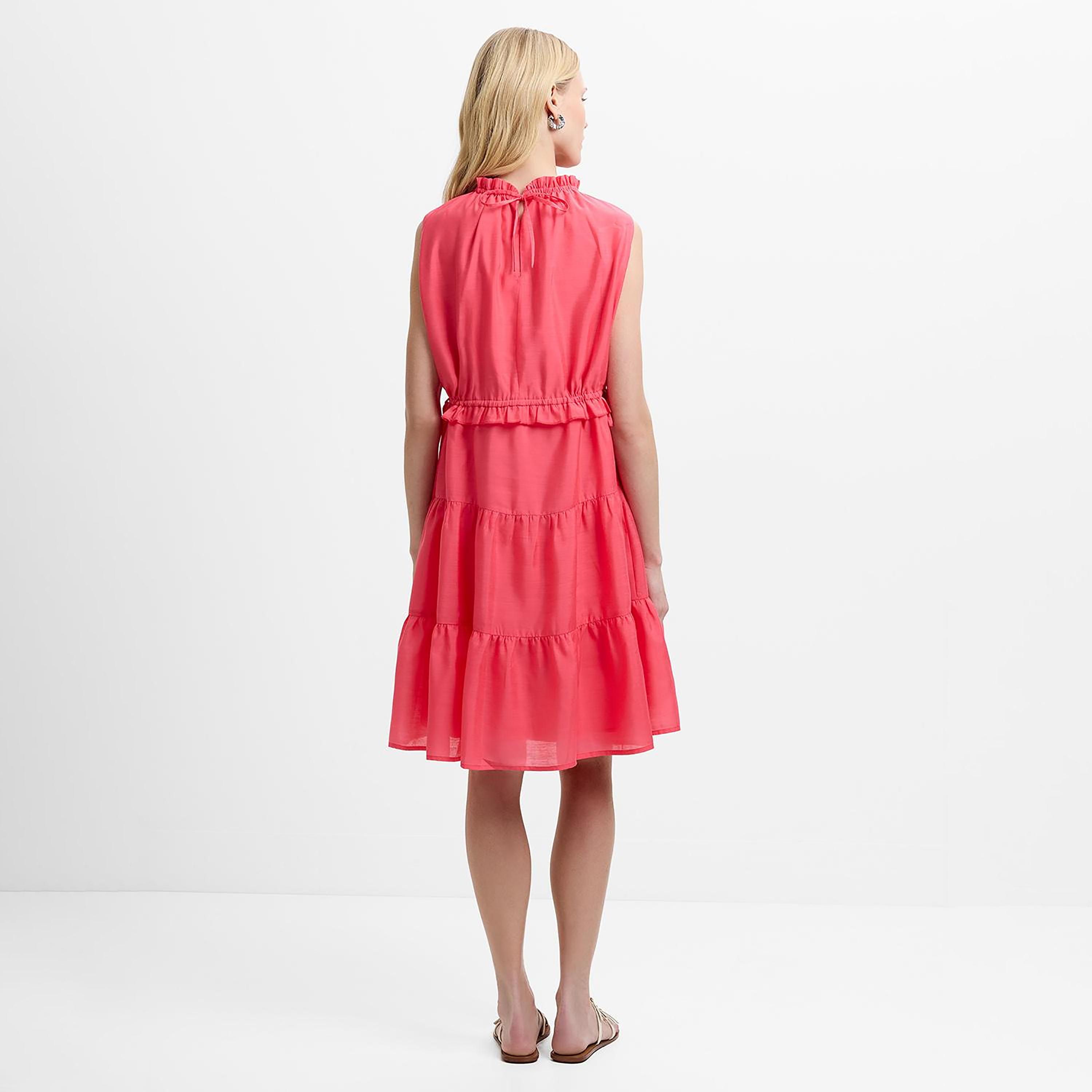 French Connection Pink Ruffled Neck Tiered Women's Knee-Length Dress-women-clothing-dresses-image-3