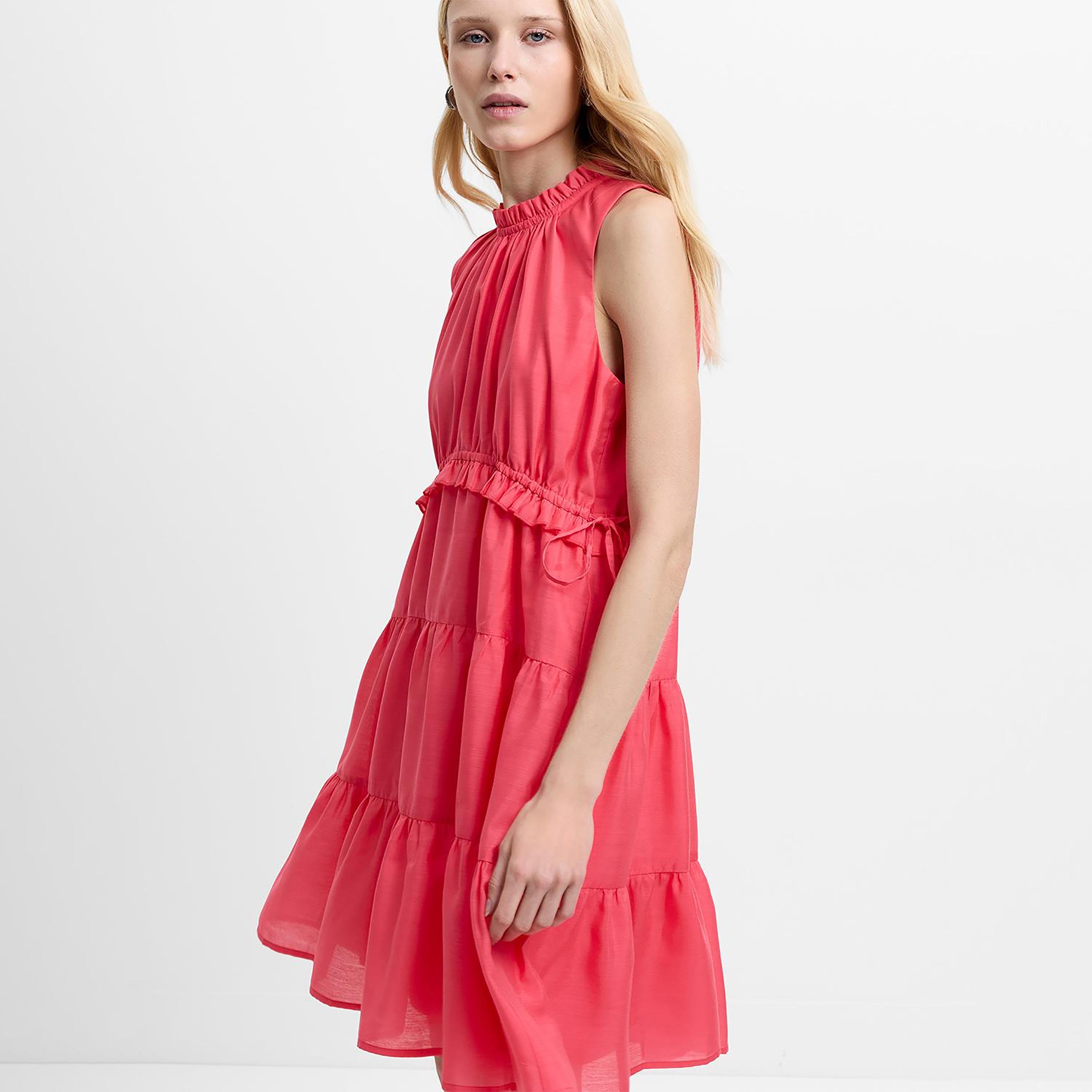 French Connection Pink Ruffled Neck Tiered Women's Knee-Length Dress-women-clothing-dresses-image-4