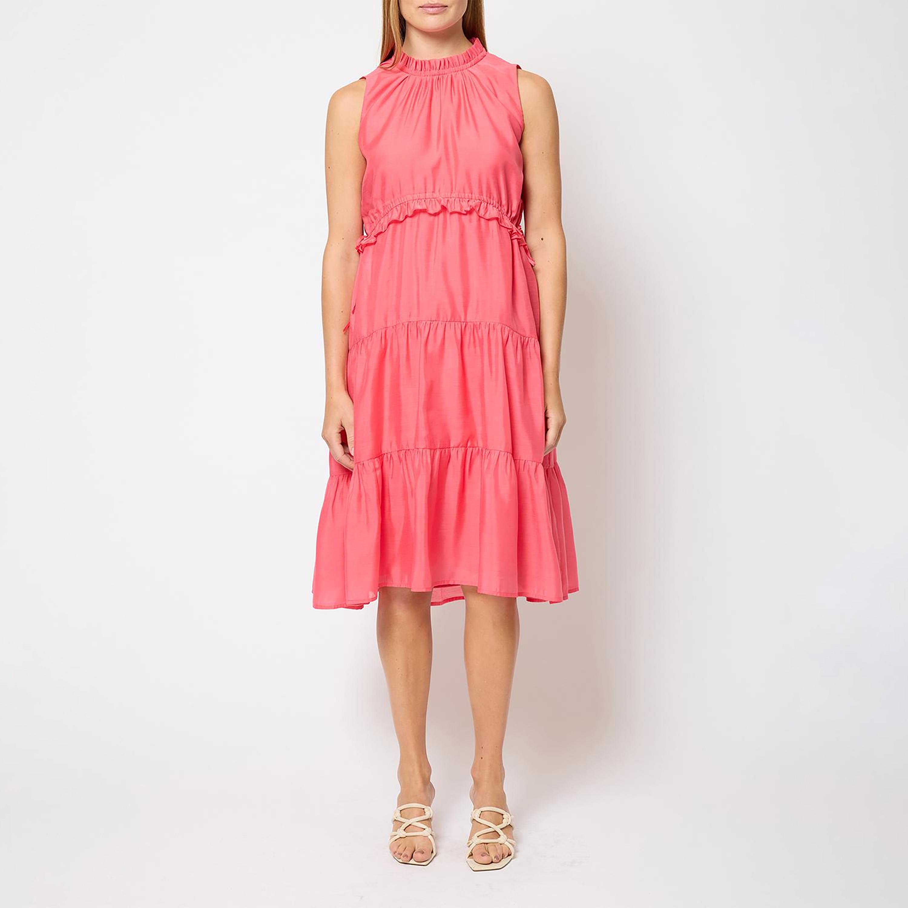 French Connection Pink Ruffled Neck Tiered Women's Knee-Length Dress-women-clothing-dresses-image-5
