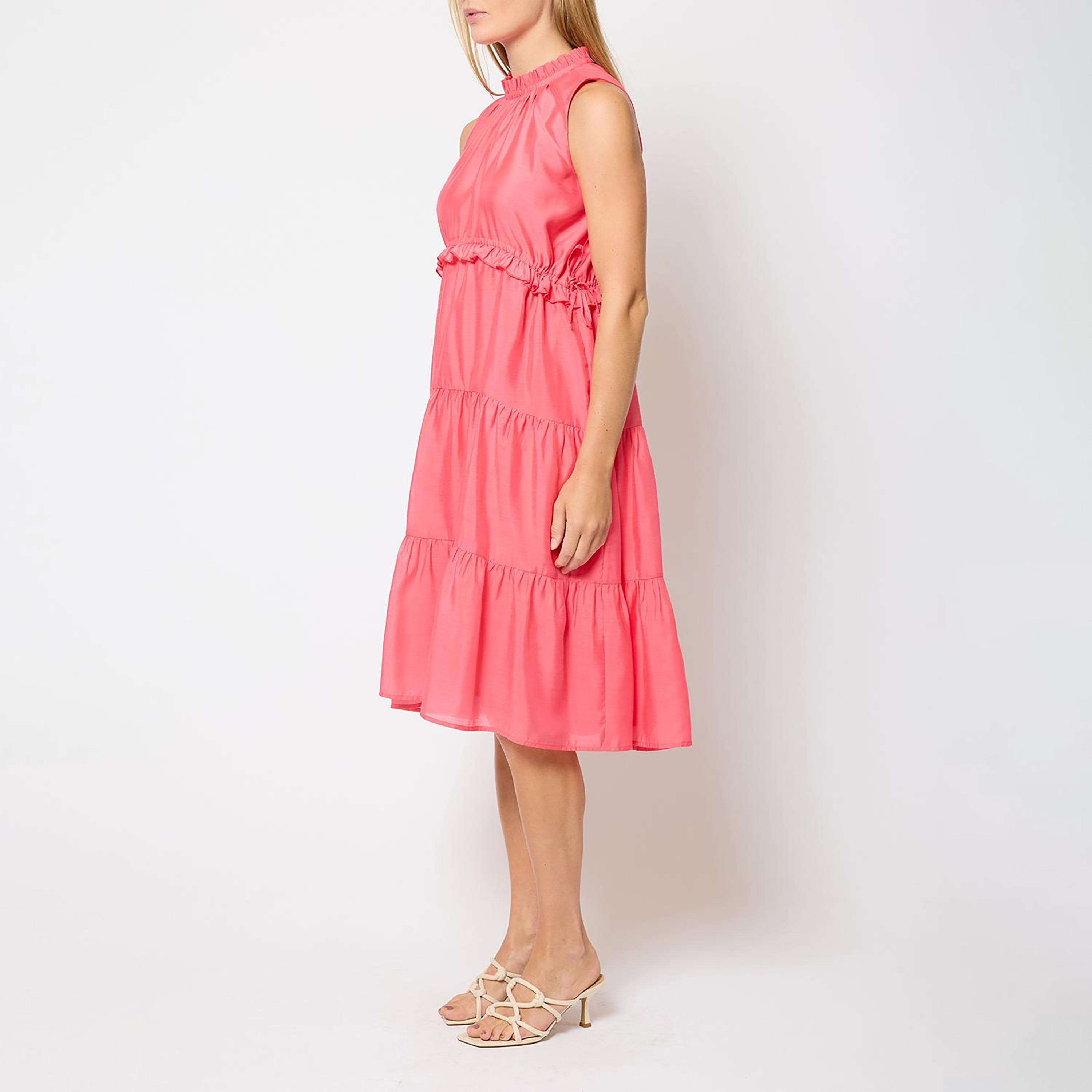French Connection Pink Ruffled Neck Tiered Women's Knee-Length Dress-women-clothing-dresses-image-6