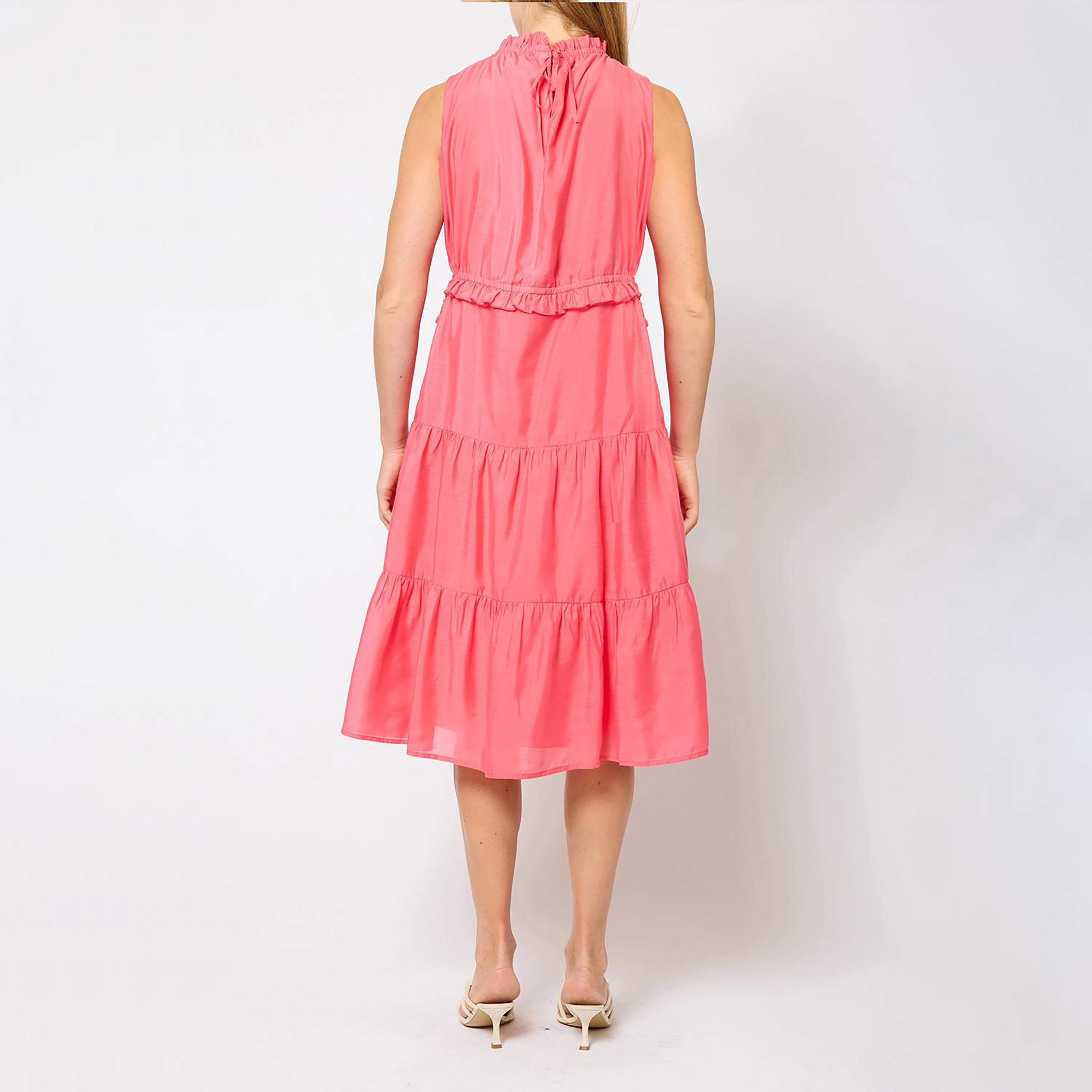 French Connection Pink Ruffled Neck Tiered Women's Knee-Length Dress-women-clothing-dresses-image-7