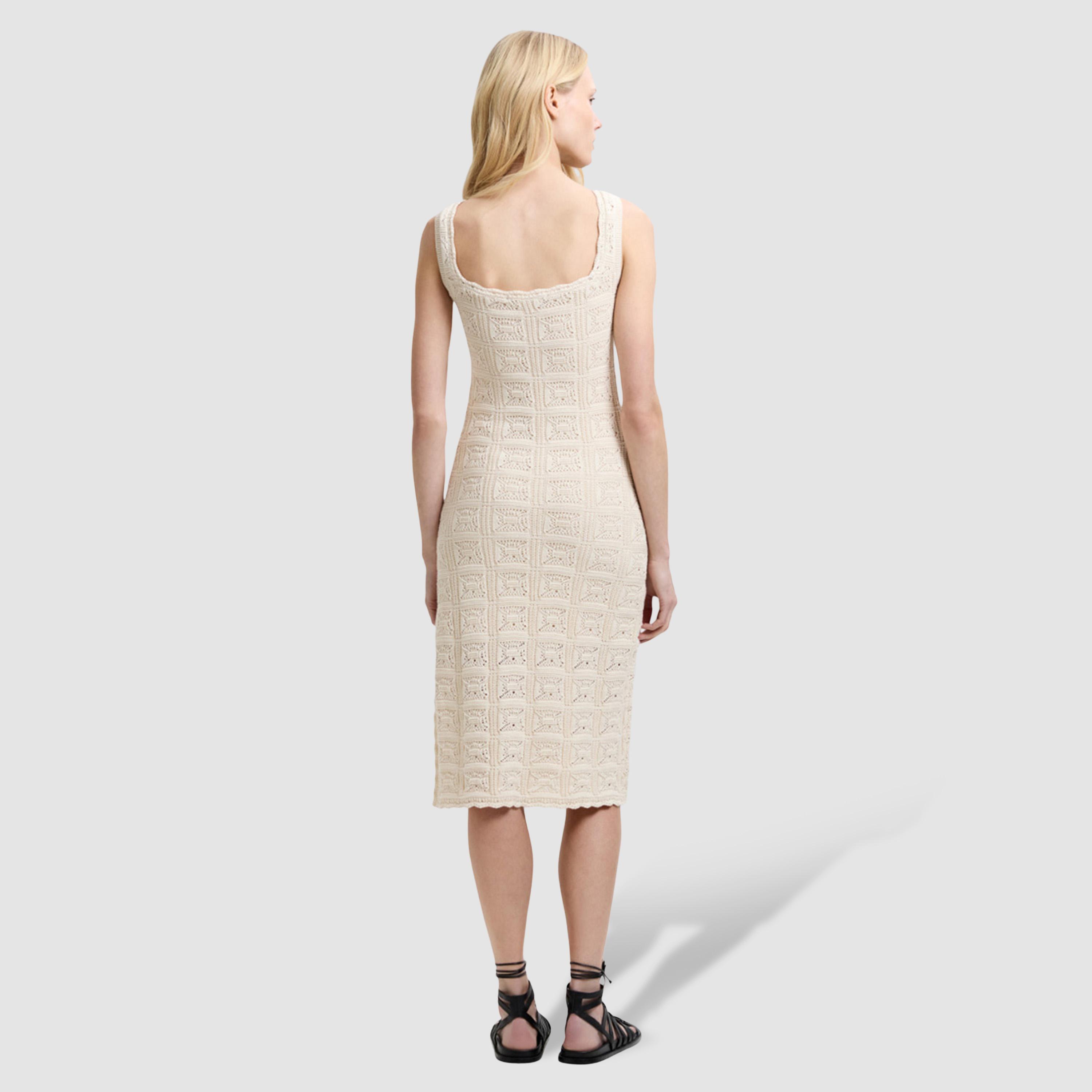 فستان نسائي مستقيم بياقة مربعة ومحبوك قطن لون كريمي من فرينش كونكشن-women-clothing-dresses-image-2