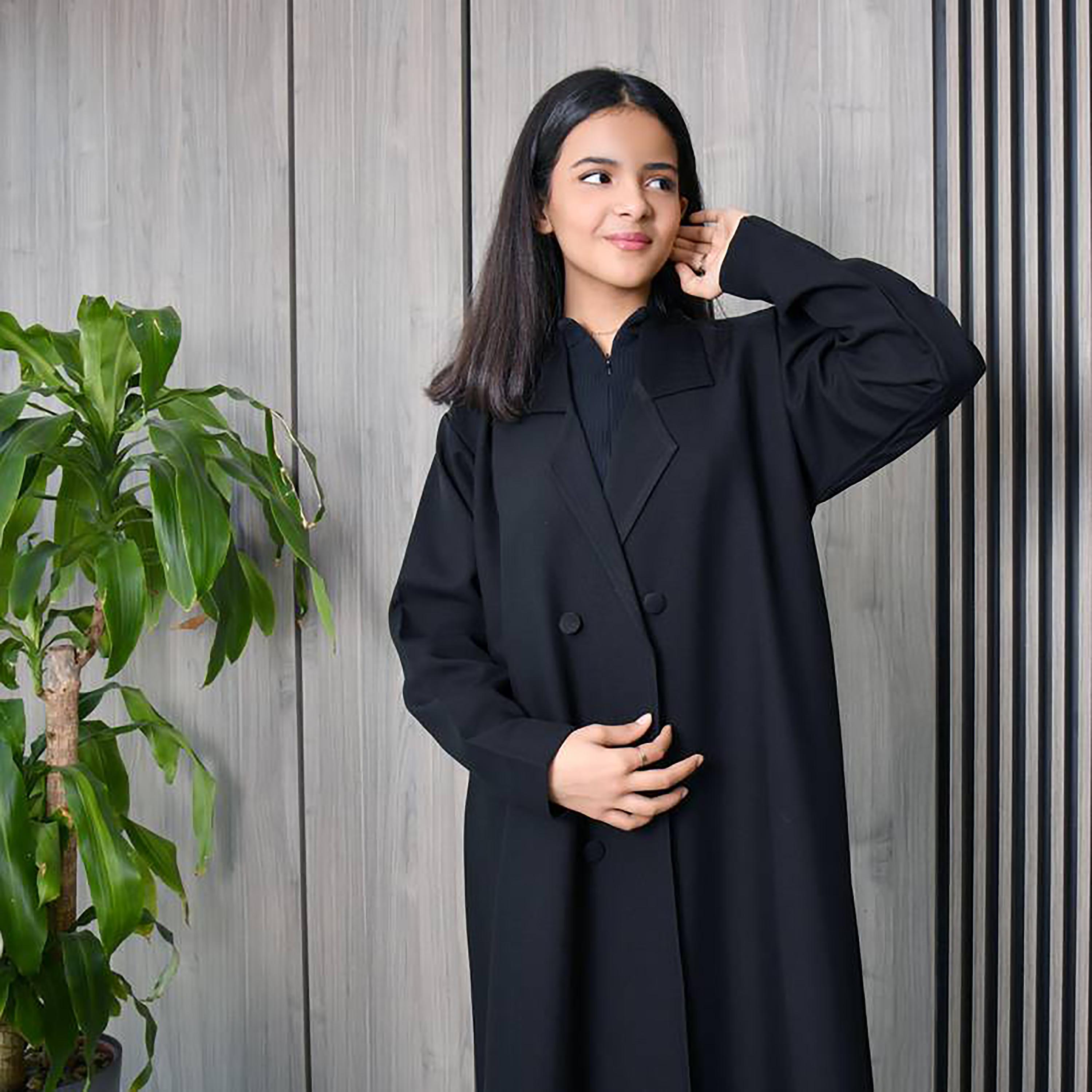 Hawraa Crepe Notched Lapel Wrap Abaya with Hijab-girls-arabicclothing-prayer-image-2