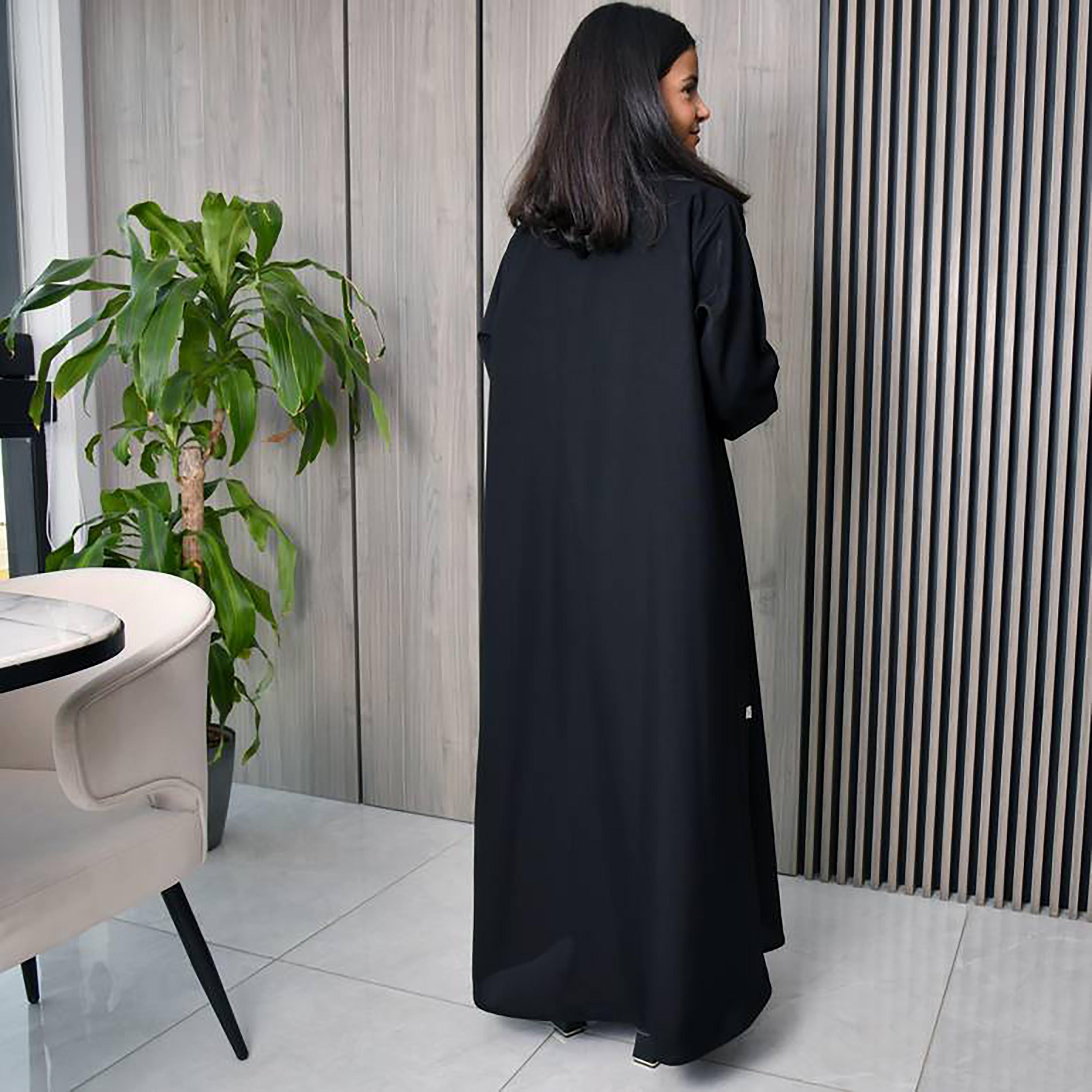 Hawraa Crepe Notched Lapel Wrap Abaya with Hijab-girls-arabicclothing-prayer-image-4