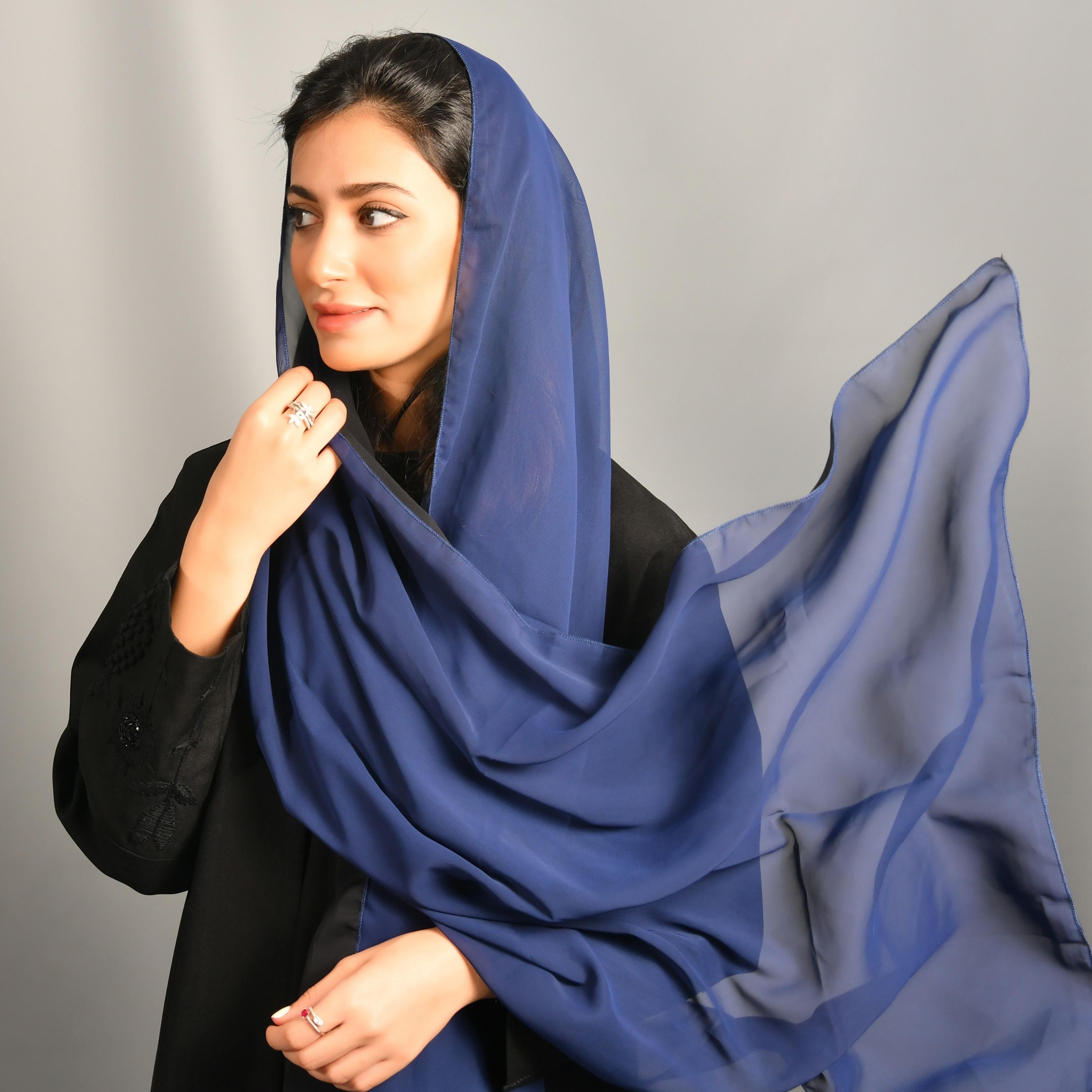 Hawraa Blue Plain Double Face Hijab-women-arabicclothing-headscarf-hijab-image-2