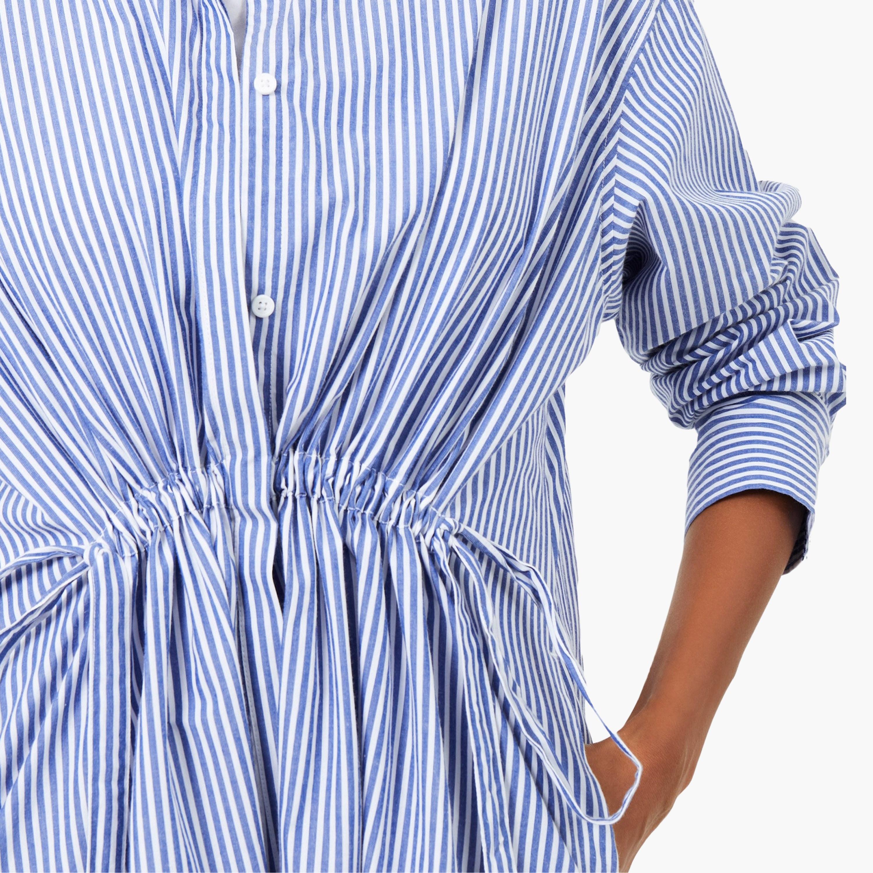 قميص قطني أزرق مخطط بياقة، فستان نسائي بطول الركبة من فرينش كونيكشن-women-clothing-dresses-image-4