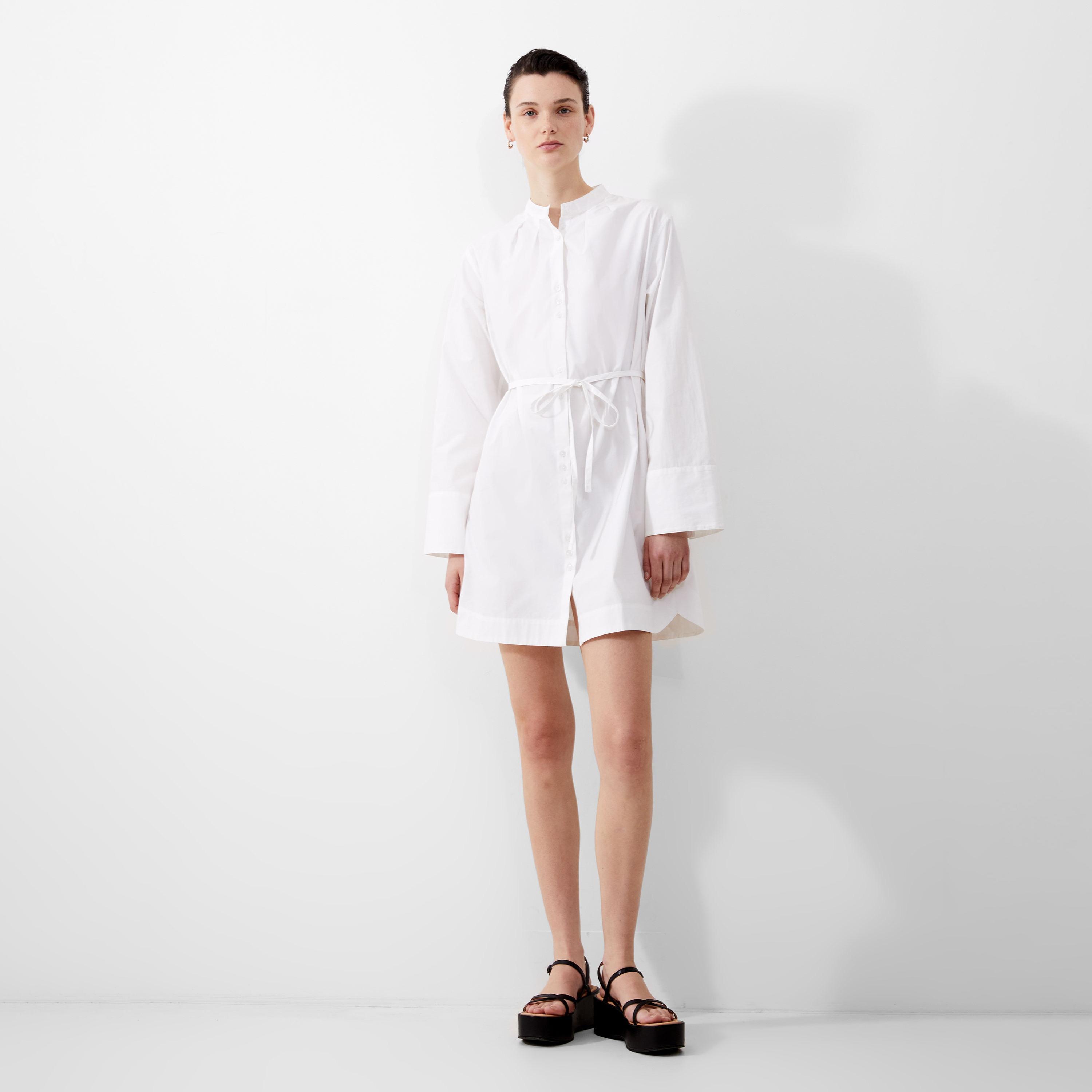 French Connection White Cotton Mandarin Collar Shirt Women's Mini Dress-women-clothing-dresses-image-1