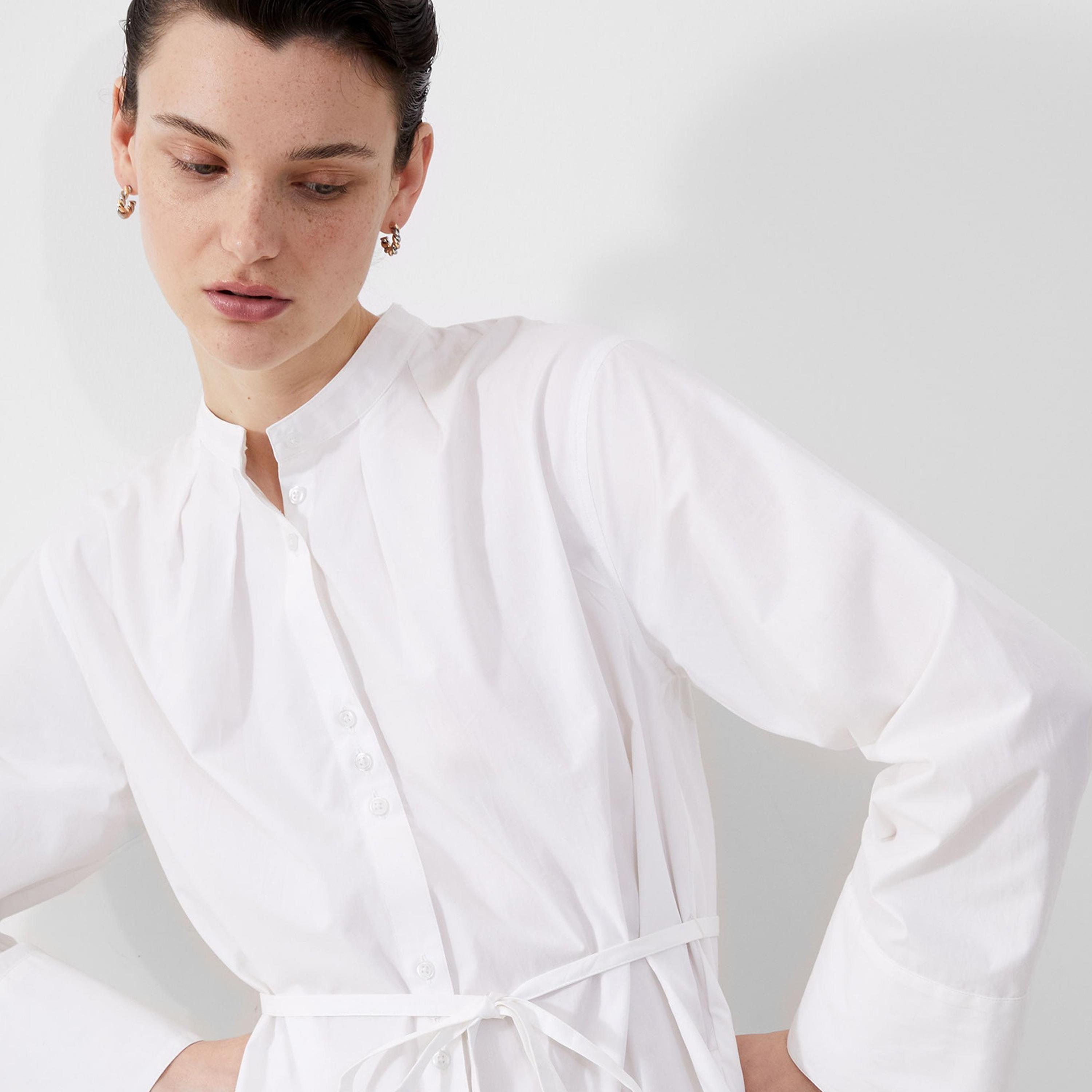French Connection White Cotton Mandarin Collar Shirt Women's Mini Dress-women-clothing-dresses-image-2