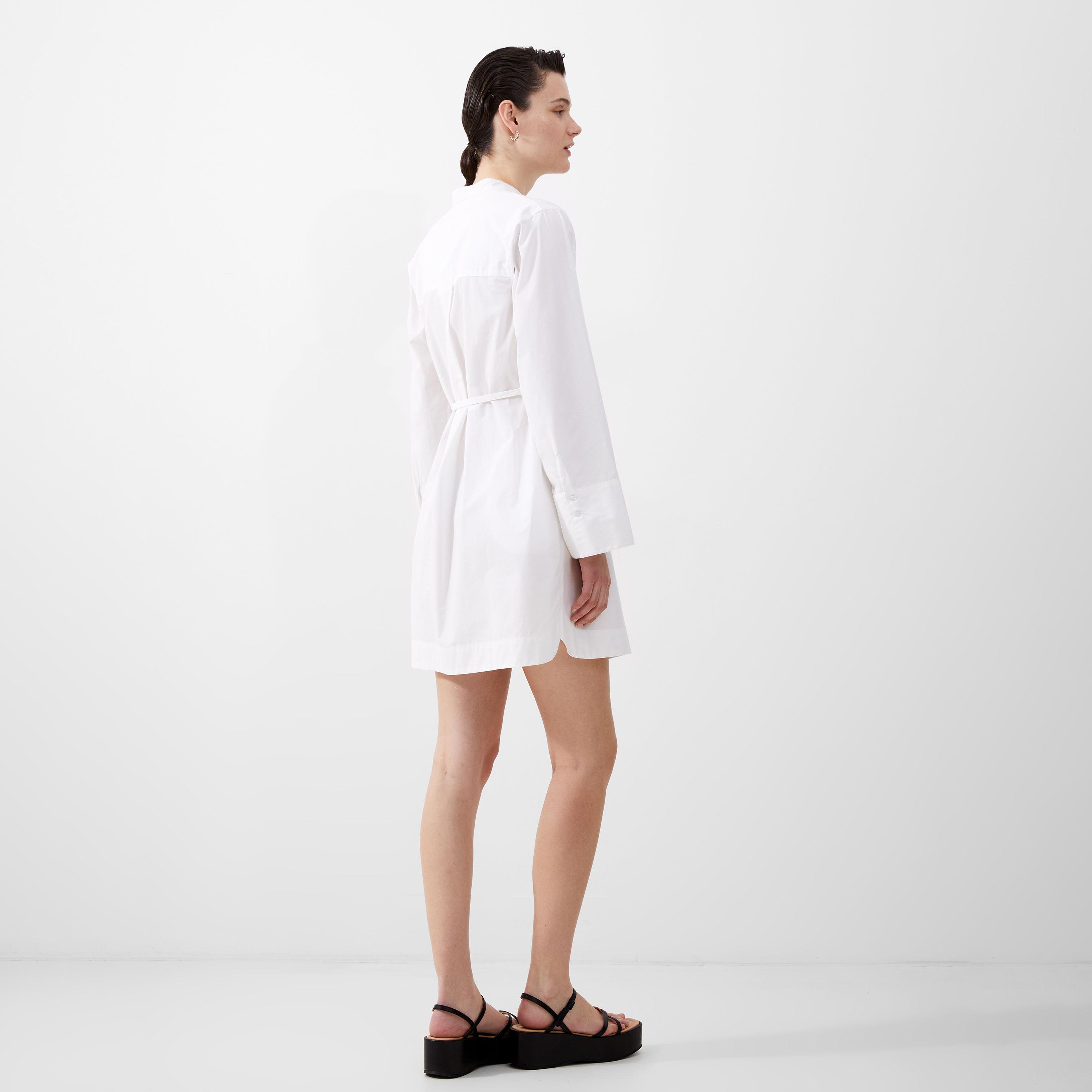 French Connection White Cotton Mandarin Collar Shirt Women's Mini Dress-women-clothing-dresses-image-4