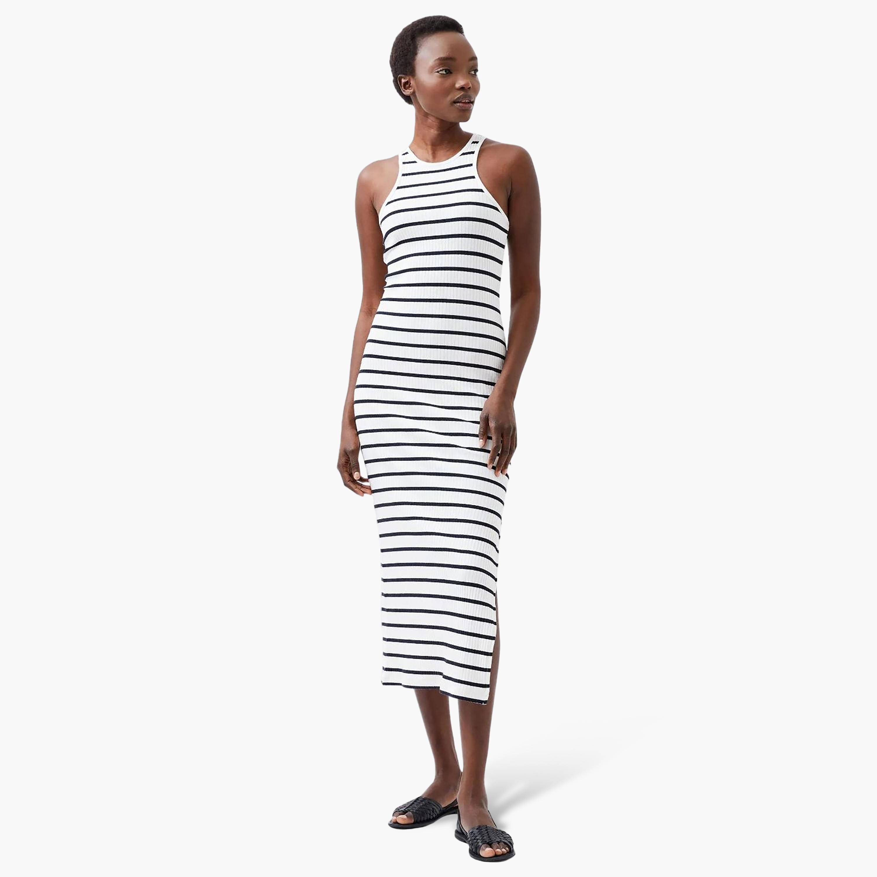 فستان ميدي حريمي بقصة مستقيمة (كولوم) ومخطط باللون الأبيض من فرينش كونكشن-women-clothing-dresses-image-1