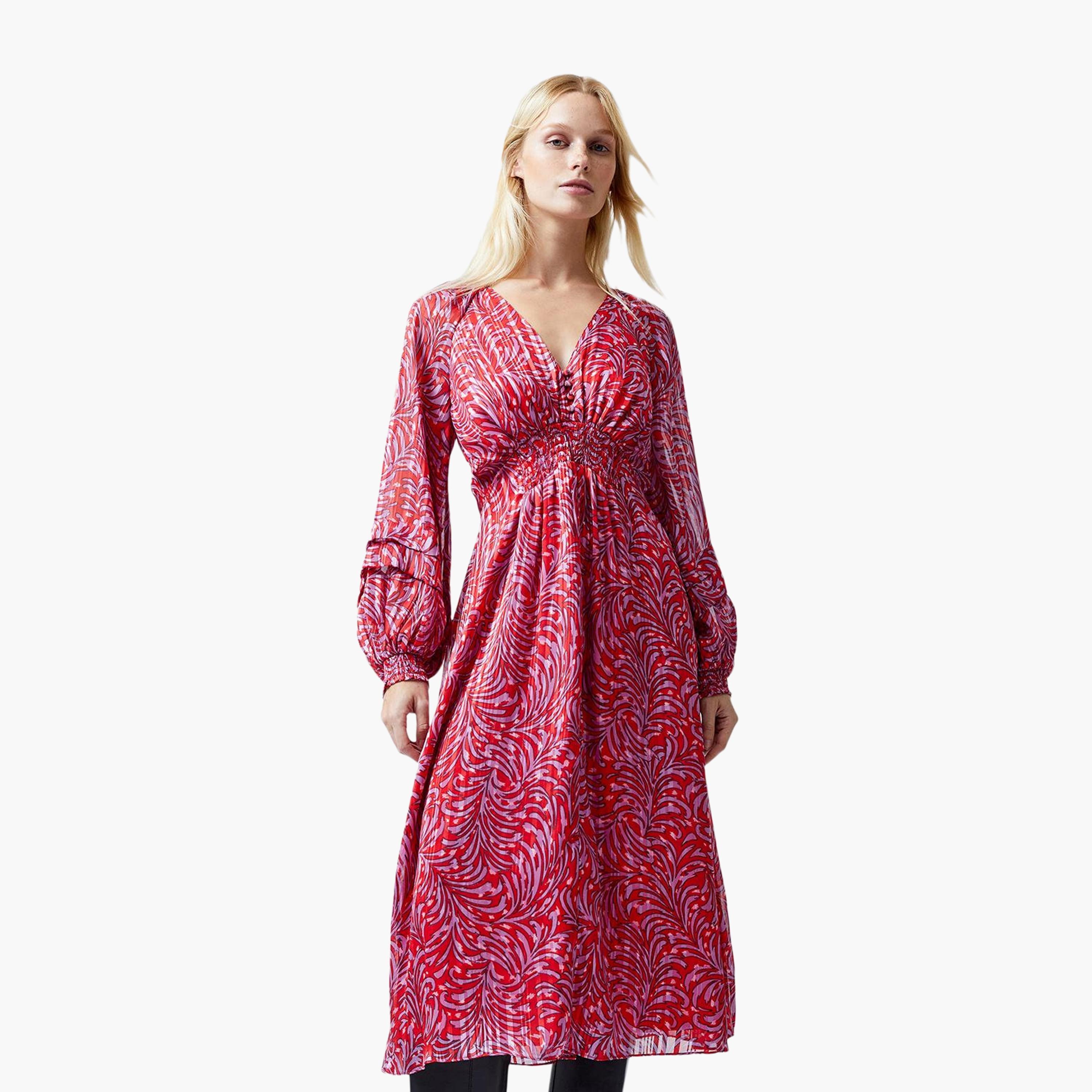 French Connection Multicolour Printed Bishop Sleeves Women's Midi Dress-women-clothing-dresses-image-1