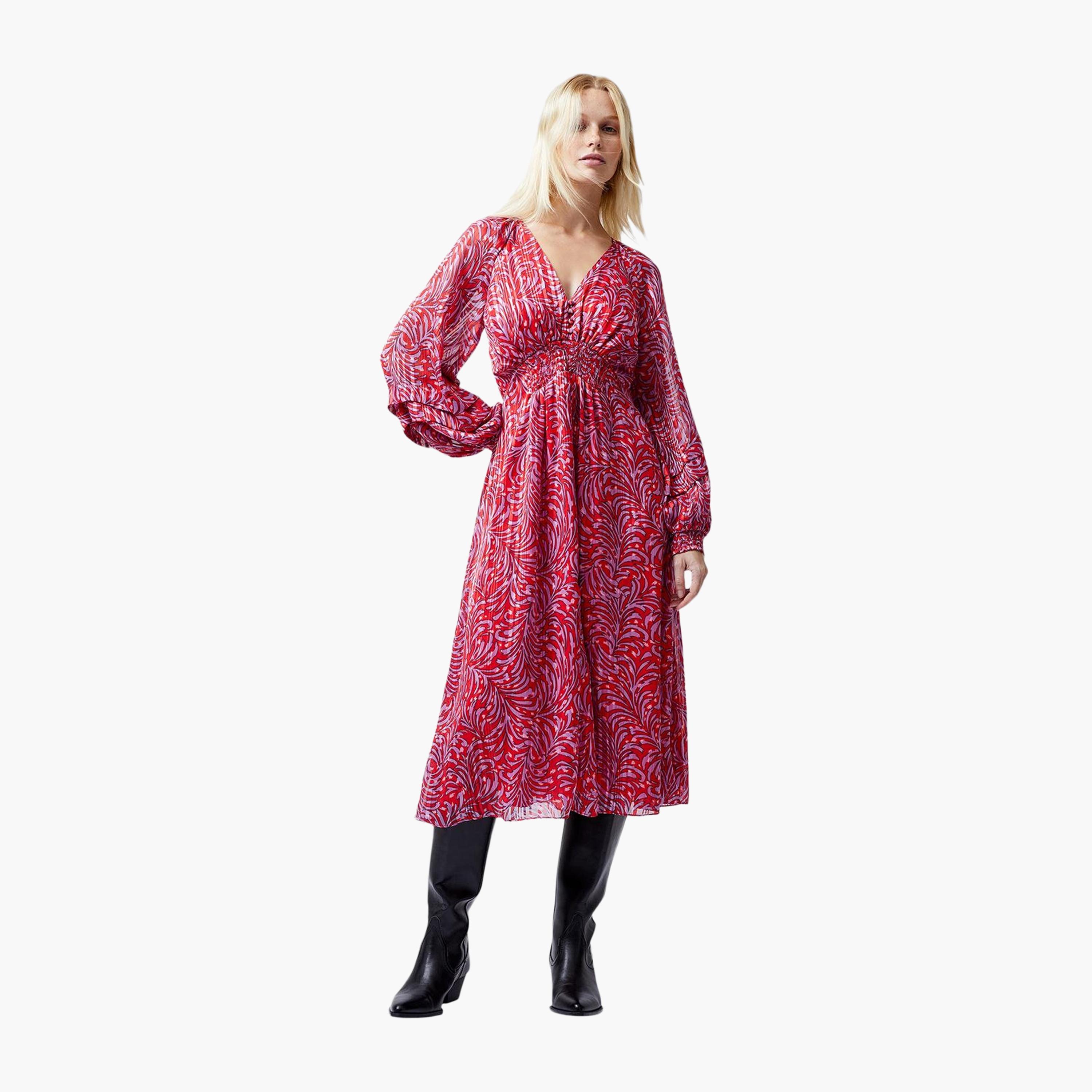 French Connection Multicolour Printed Bishop Sleeves Women's Midi Dress-women-clothing-dresses-image-2