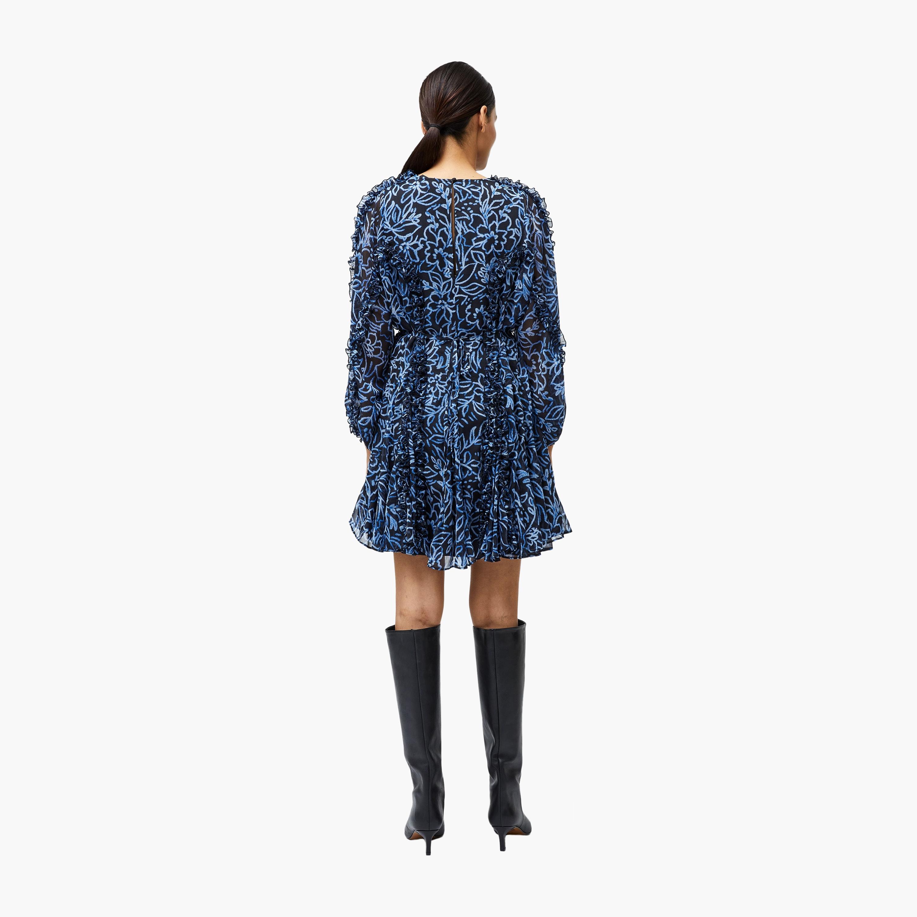 French Connection Blue Printed Balloon Sleeves Women's Mini Dress-women-clothing-dresses-image-3