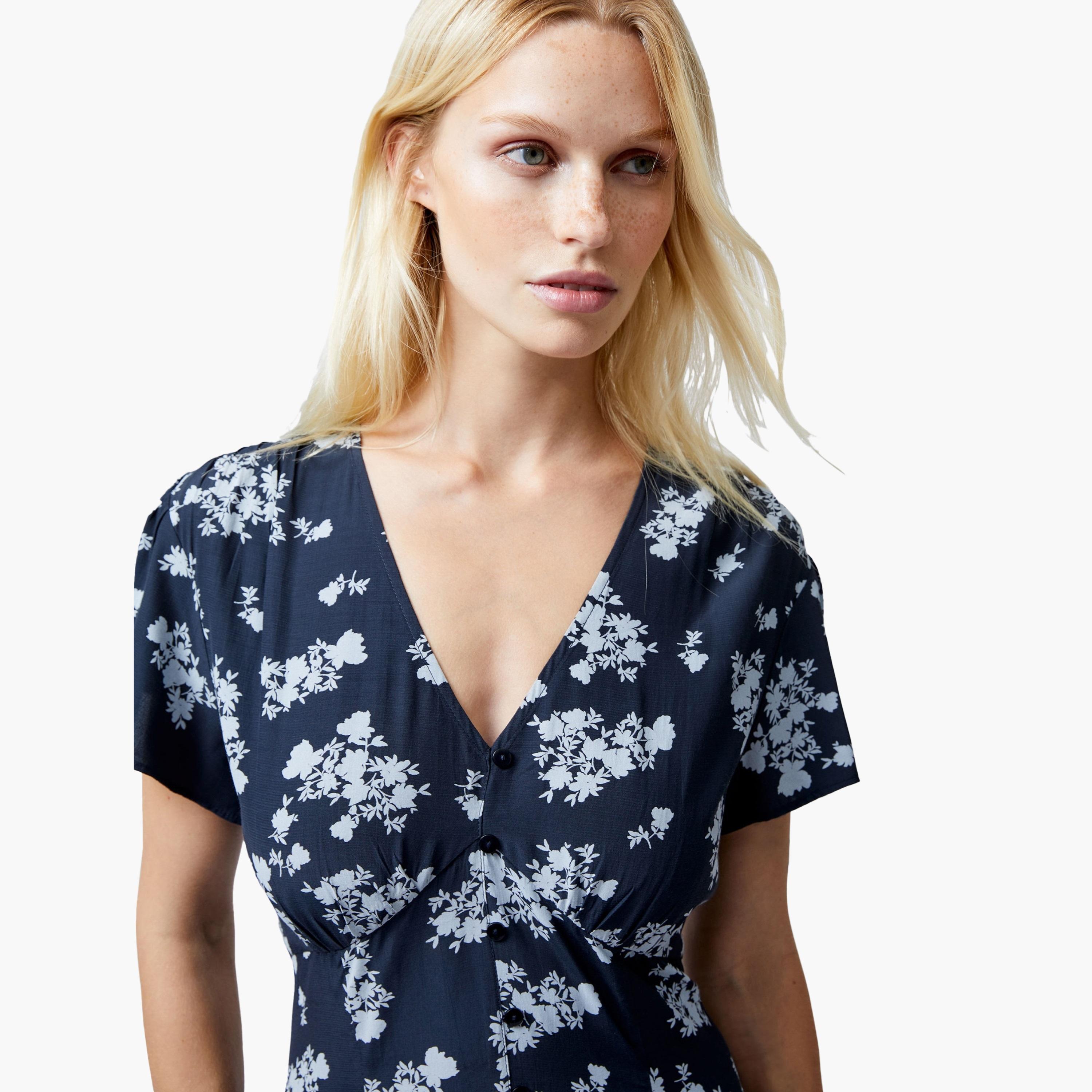 French Connection Blue Floral Print Flutter Sleeves Women's Midi Dress-women-clothing-dresses-image-2