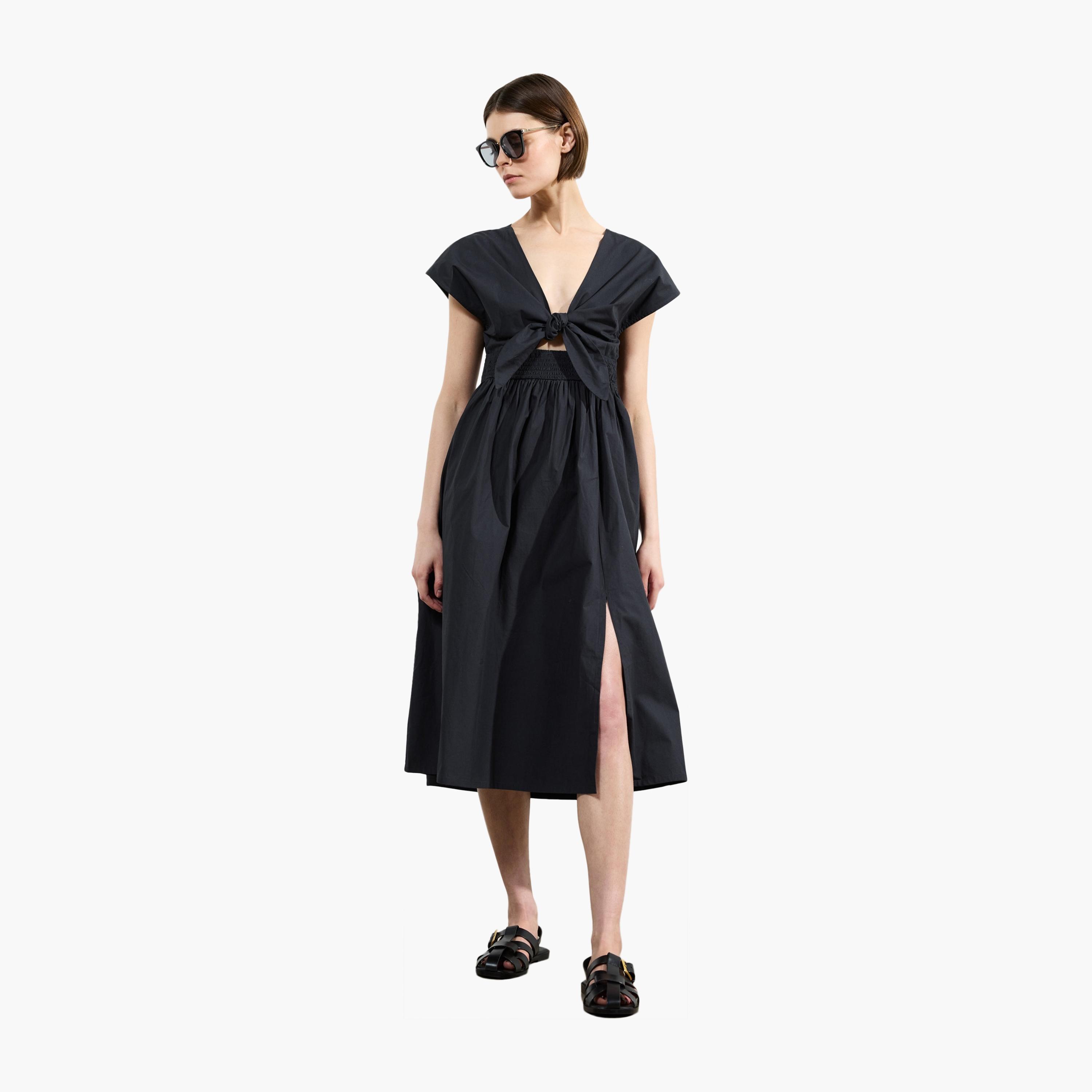 فستان ميدي نسائي بأكمام قصيرة وفتحة جانبية من القطن من فرينش كونيكشن-women-clothing-dresses-image-1