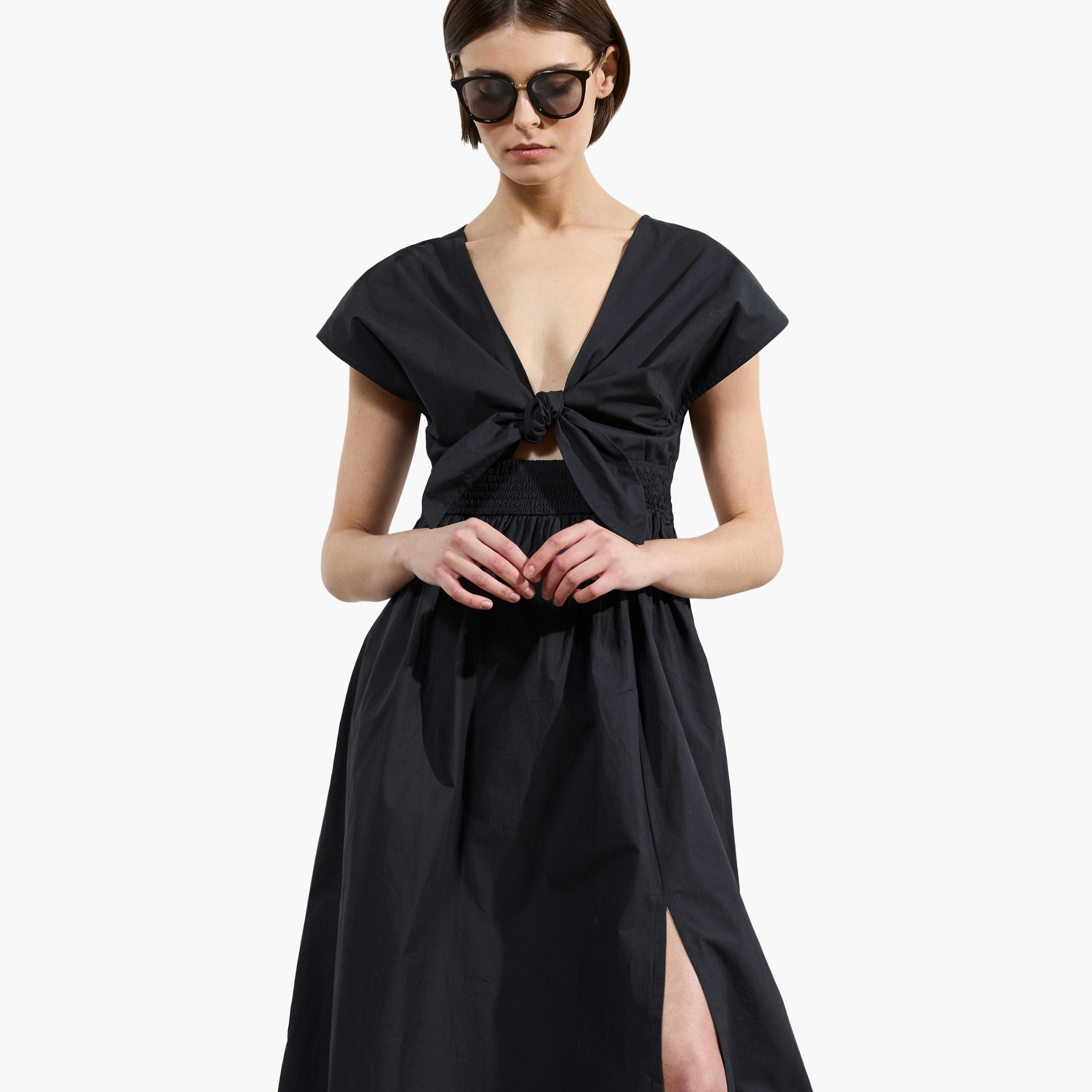 فستان ميدي نسائي بأكمام قصيرة وفتحة جانبية من القطن من فرينش كونيكشن-women-clothing-dresses-image-2
