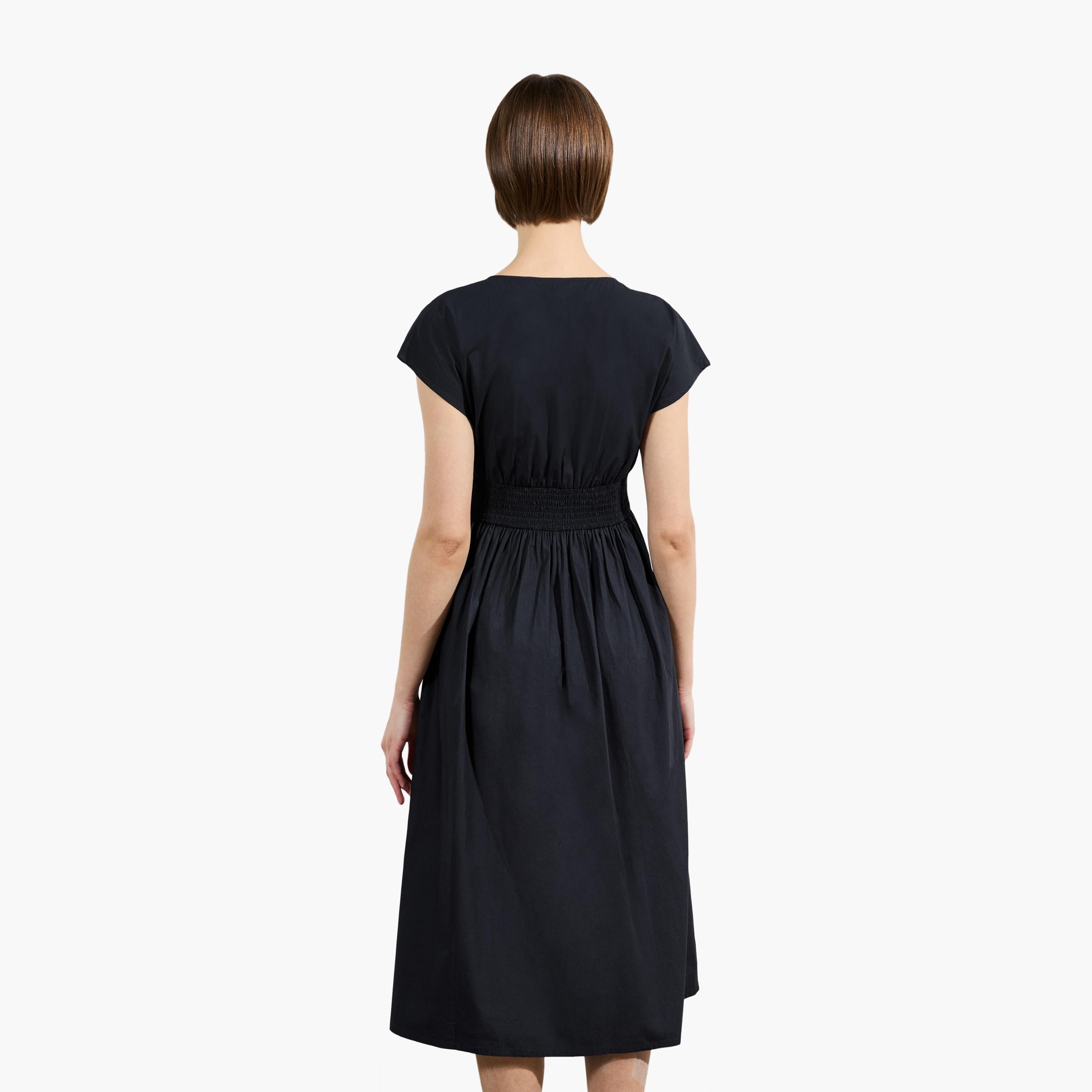 فستان ميدي نسائي بأكمام قصيرة وفتحة جانبية من القطن من فرينش كونيكشن-women-clothing-dresses-image-3