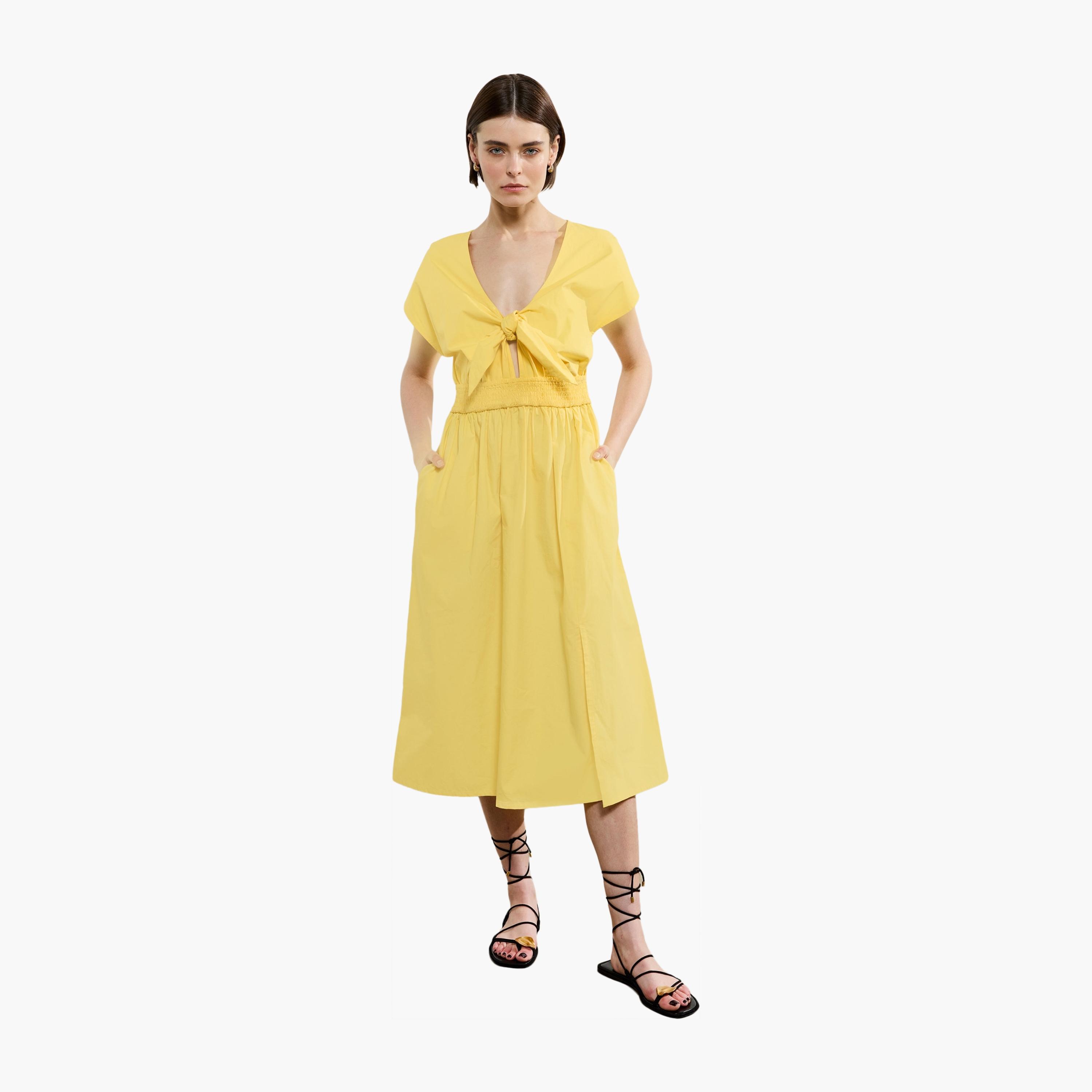 فستان ميدي نسائي بأكمام قصيرة وفتحة جانبية من القطن من فرينش كونيكشن-women-clothing-dresses-image-2
