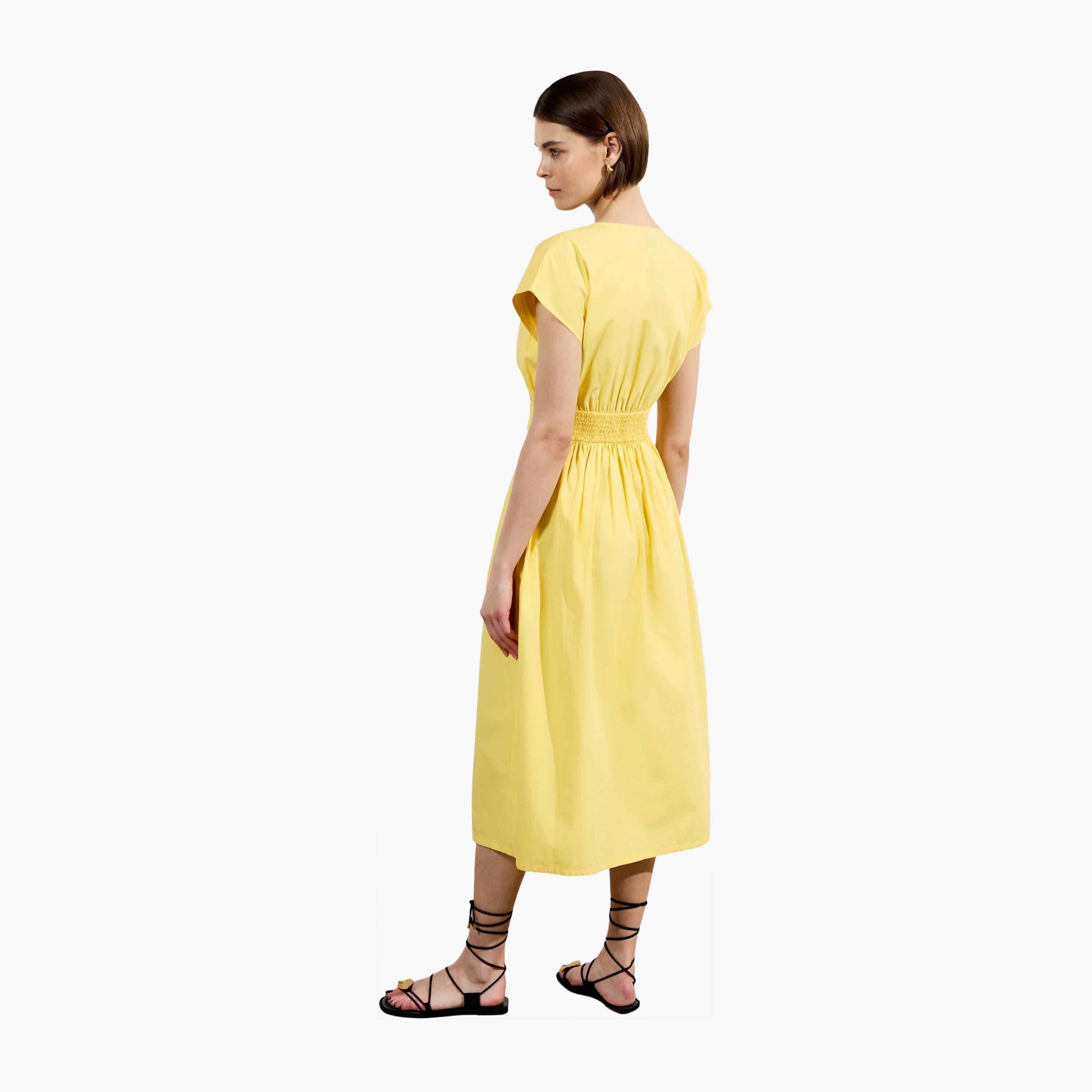 فستان ميدي نسائي بأكمام قصيرة وفتحة جانبية من القطن من فرينش كونيكشن-women-clothing-dresses-image-3