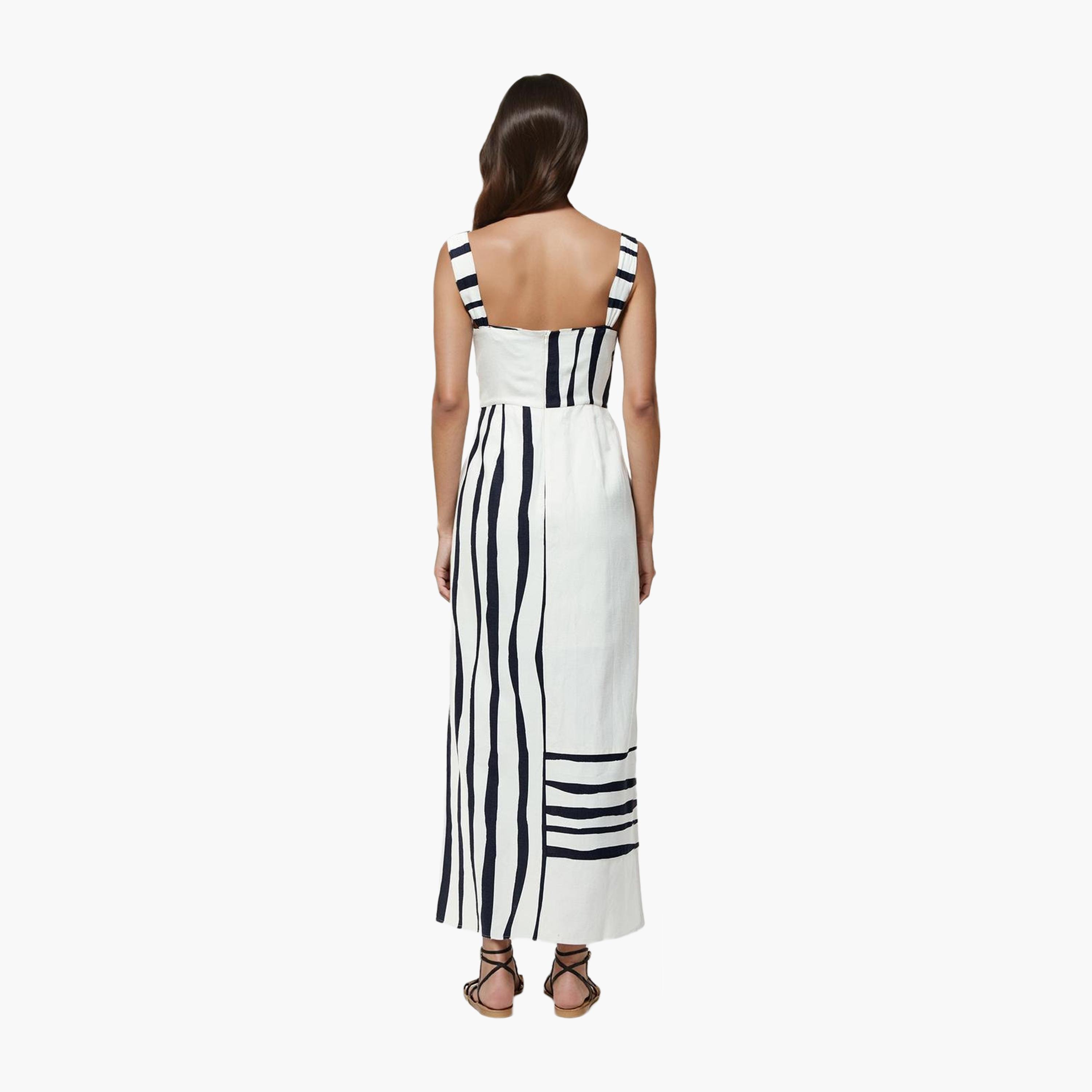 French Connection White Striped Square Neck Slit Women's Maxi Dress-women-clothing-dresses-image-3