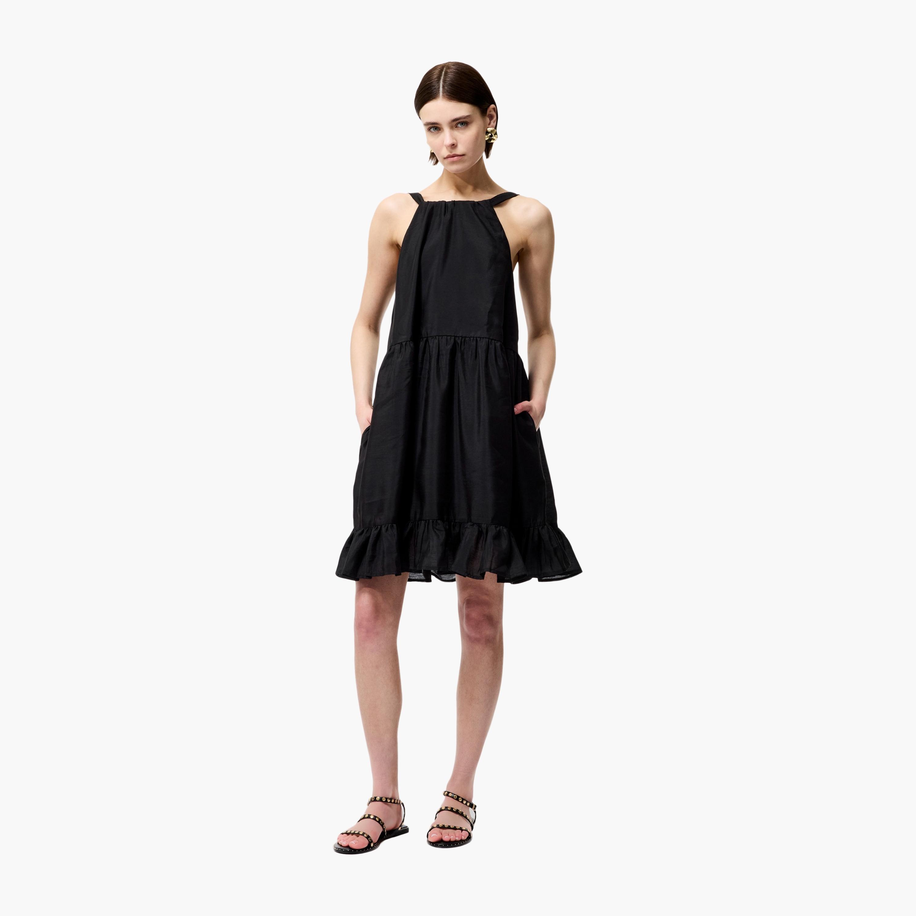 فستان أسود متعدد الطبقات يصل إلى الركبة للنساء من فرينش كونيكشن-women-clothing-dresses-image-1