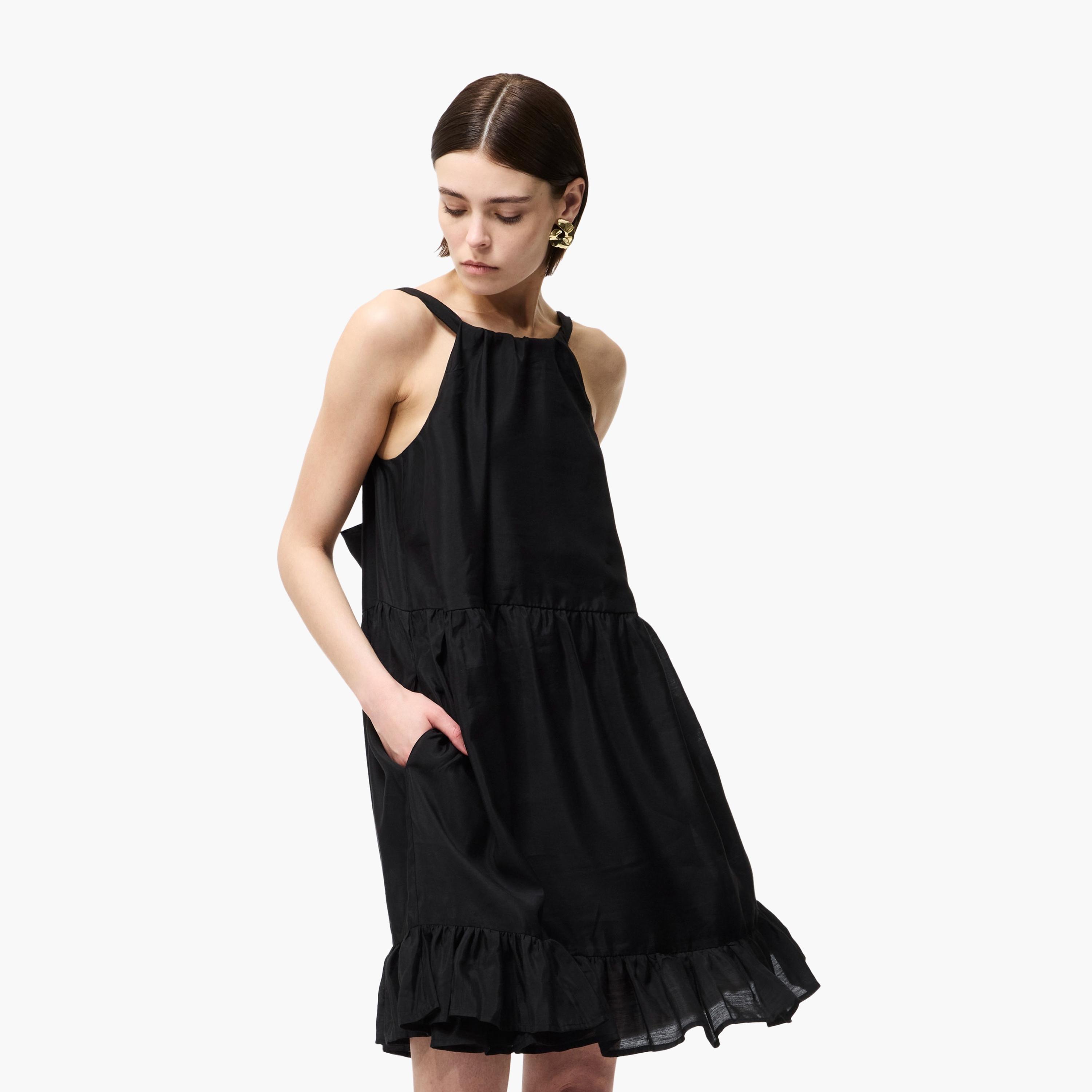 فستان أسود متعدد الطبقات يصل إلى الركبة للنساء من فرينش كونيكشن-women-clothing-dresses-image-2
