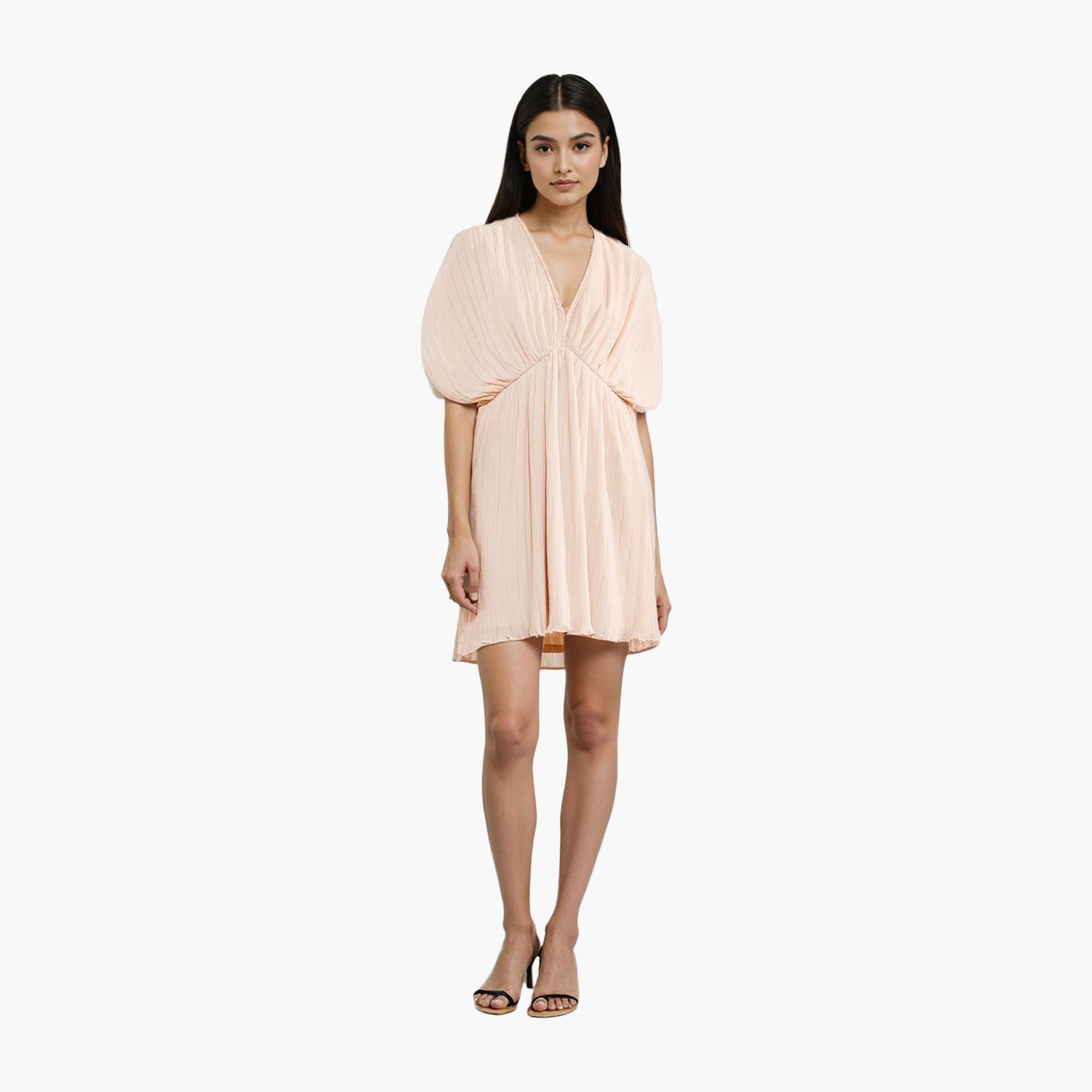 فستان قصير مخطط بيج للنساء من فرينش كونيكشن-women-clothing-dresses-image-2