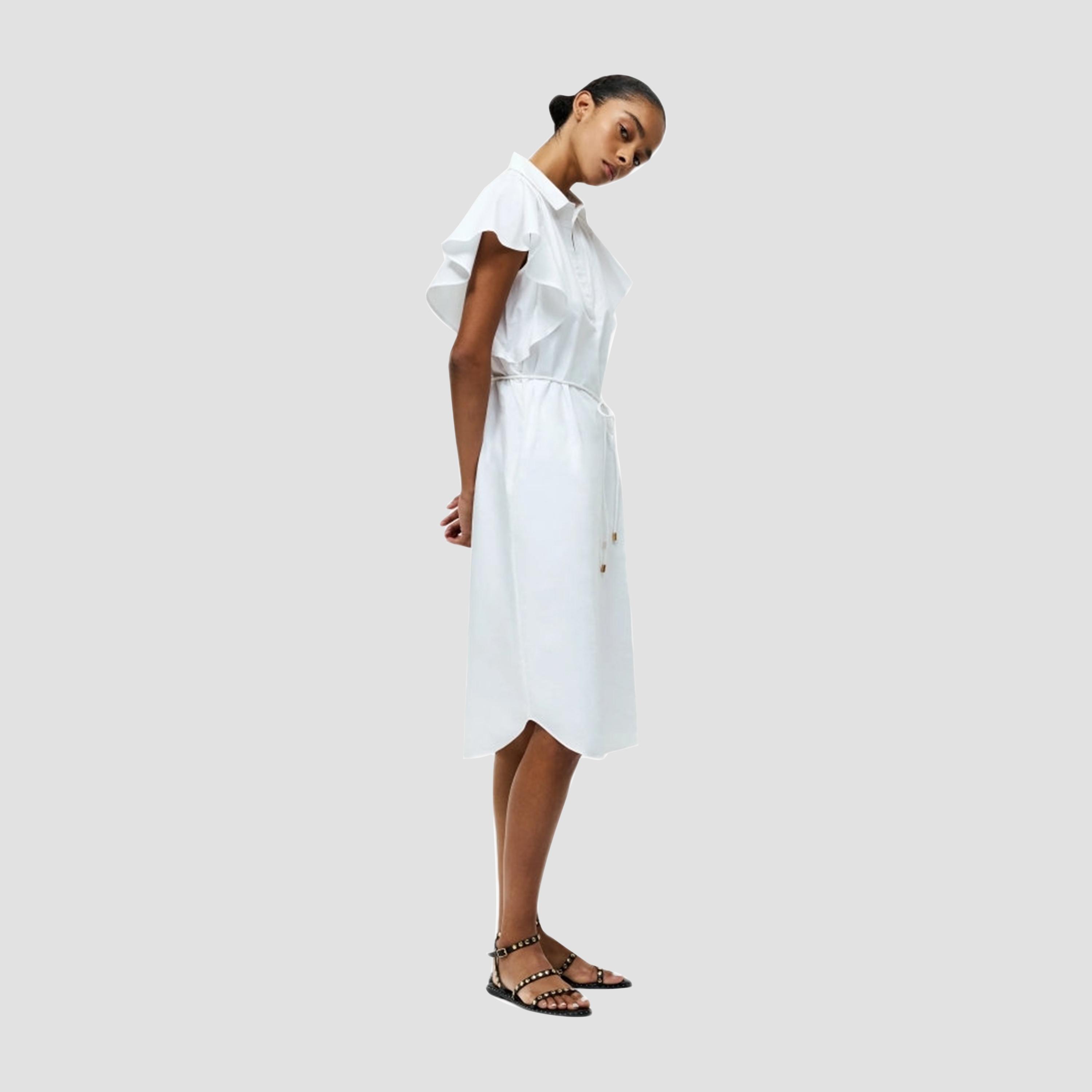 فستان نسائي أبيض من القطن بياقة يصل إلى الركبة من فرينش كونيكشن-women-clothing-dresses-image-2