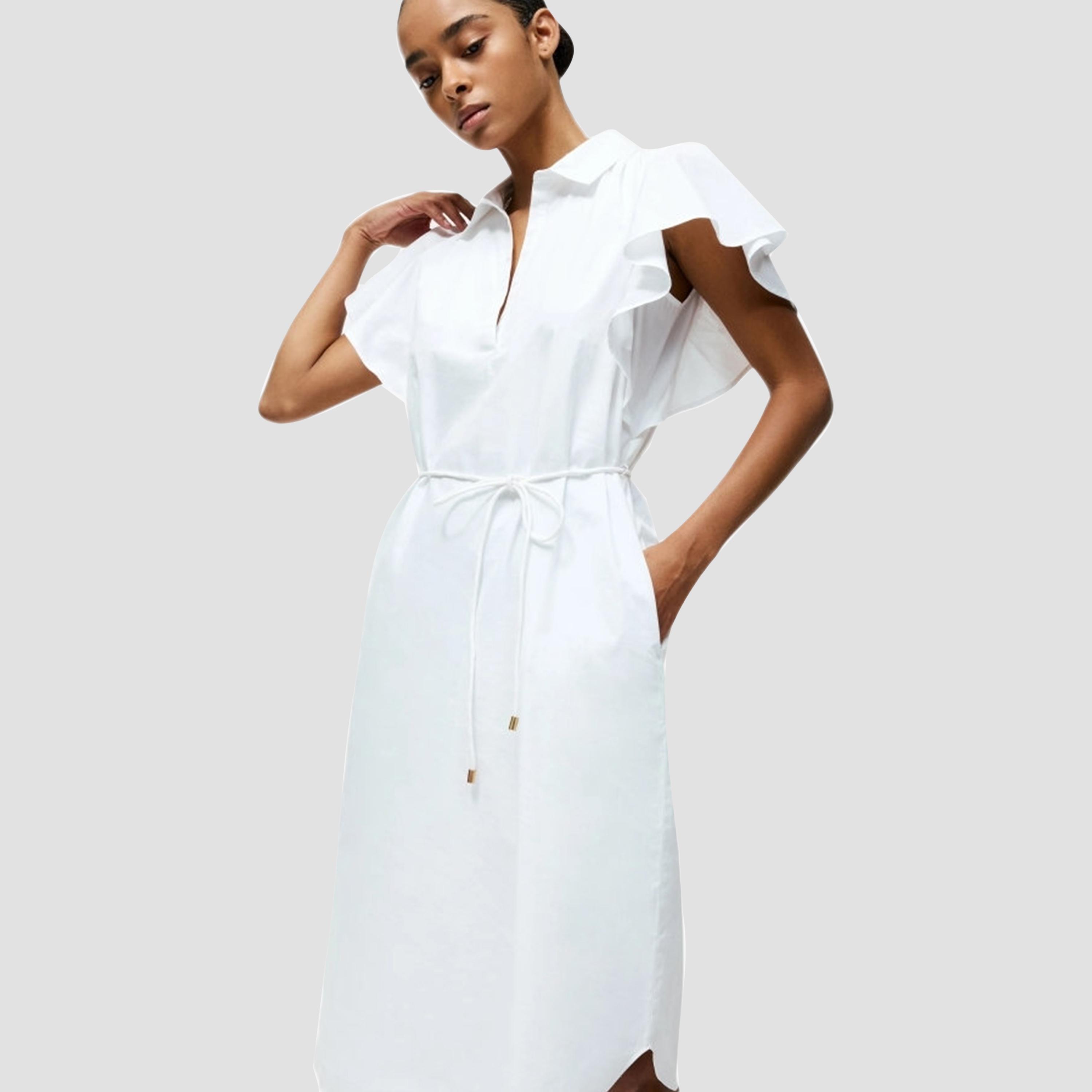 فستان نسائي أبيض من القطن بياقة يصل إلى الركبة من فرينش كونيكشن-women-clothing-dresses-image-4
