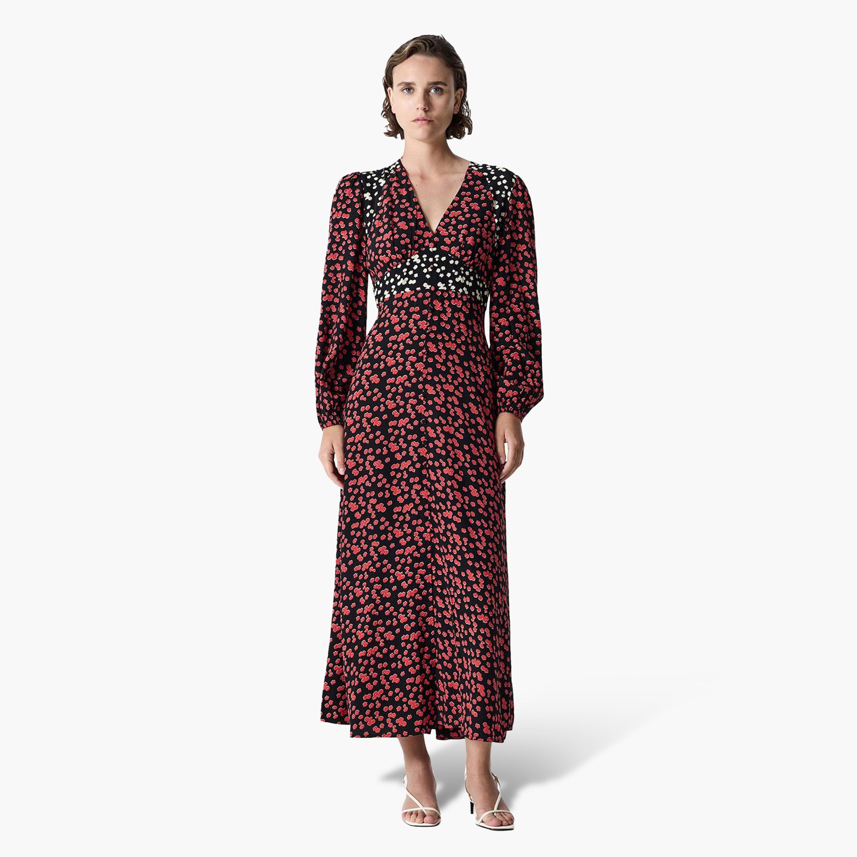 French Connection Black Floral Print Women's Midi Dress-women-clothing-dresses-image-1