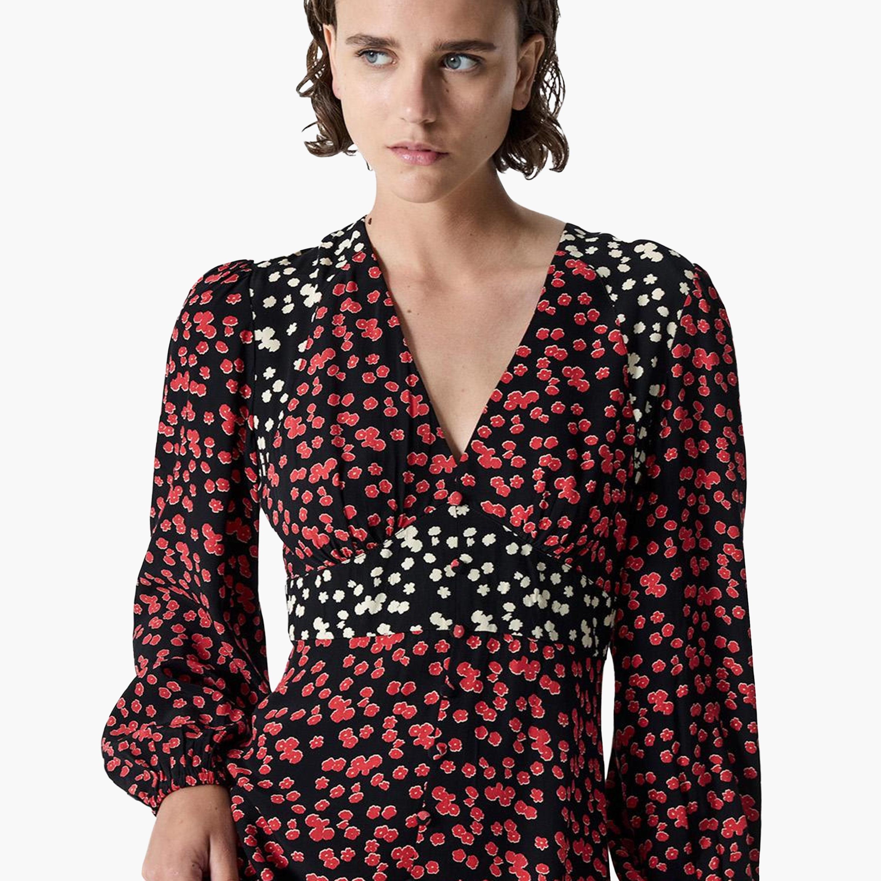 French Connection Black Floral Print Women's Midi Dress-women-clothing-dresses-image-2