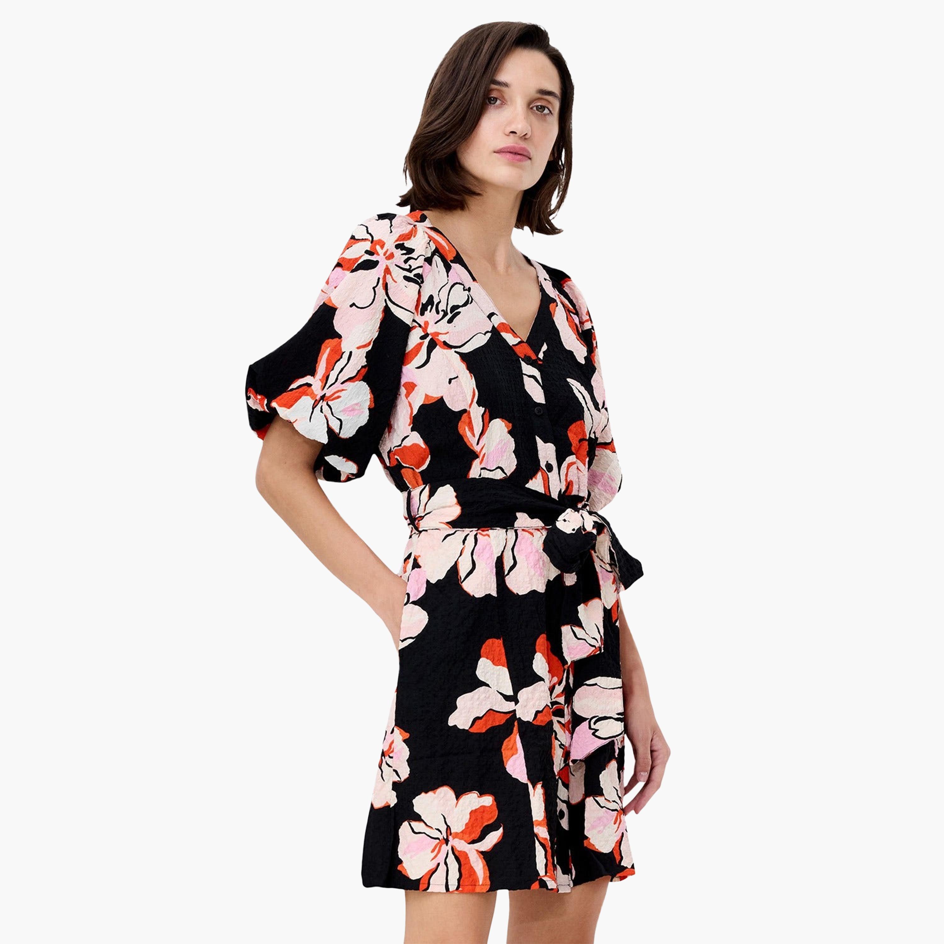 French Connection Multicolour Floral Print Balloon Sleeves Women's Mini Dress-women-clothing-dresses-image-2