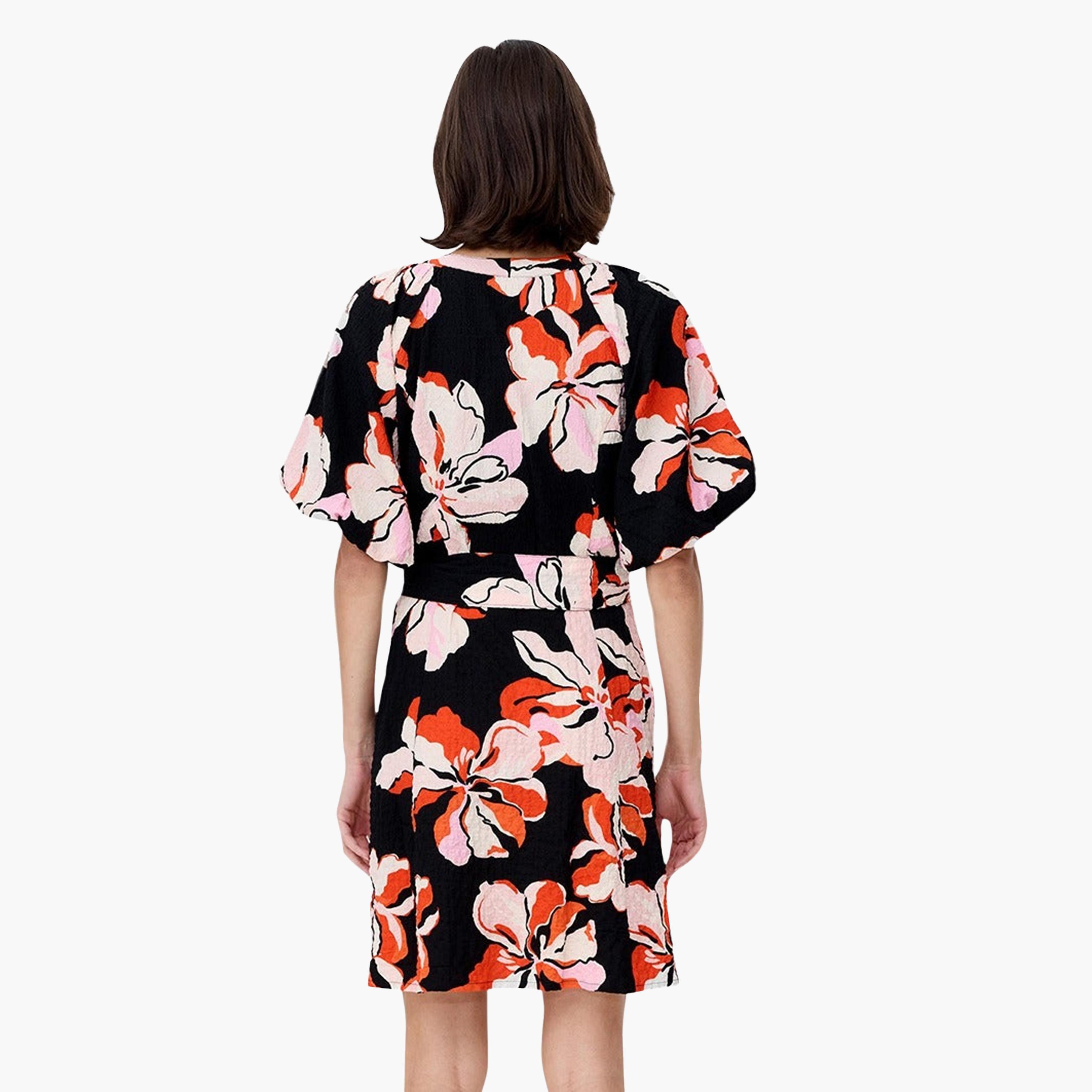 French Connection Multicolour Floral Print Balloon Sleeves Women's Mini Dress-women-clothing-dresses-image-3