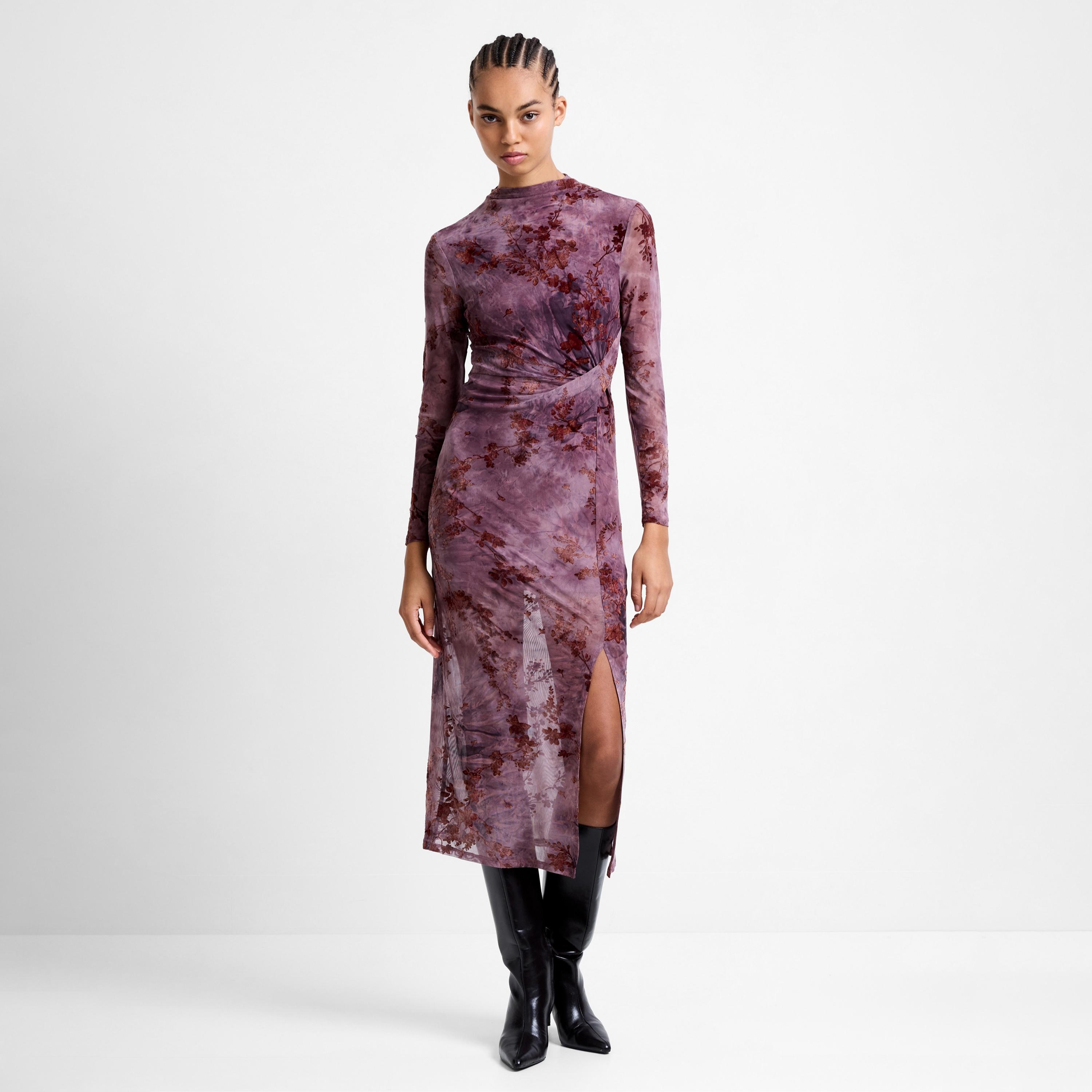 French Connection Purple Floral Print Mock Neck Column Women's Midi Dress-women-clothing-dresses-image-1